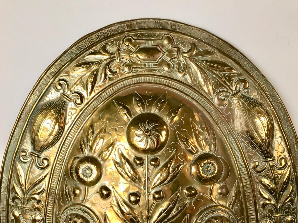Pair of Brass Repoussé Three-Light Sconces 5