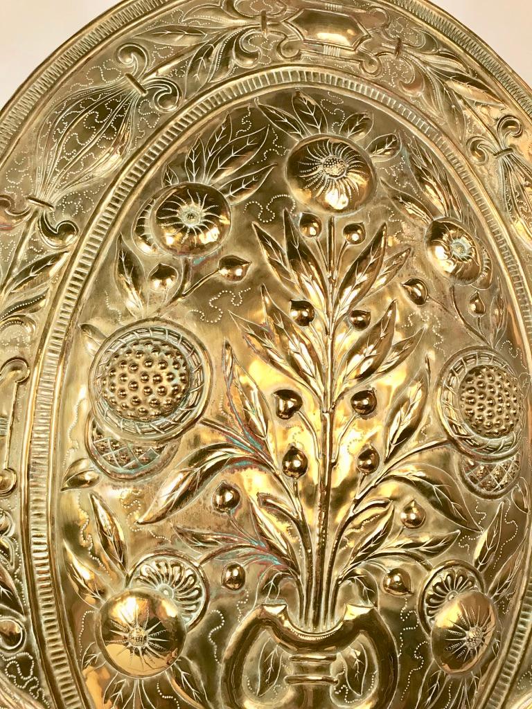 19th Century Pair of Brass Repoussé Three-Light Sconces