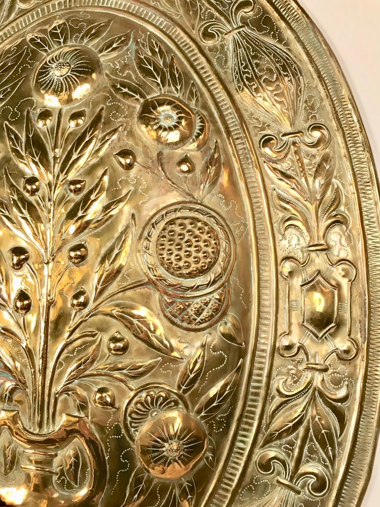 Pair of Brass Repoussé Three-Light Sconces 1