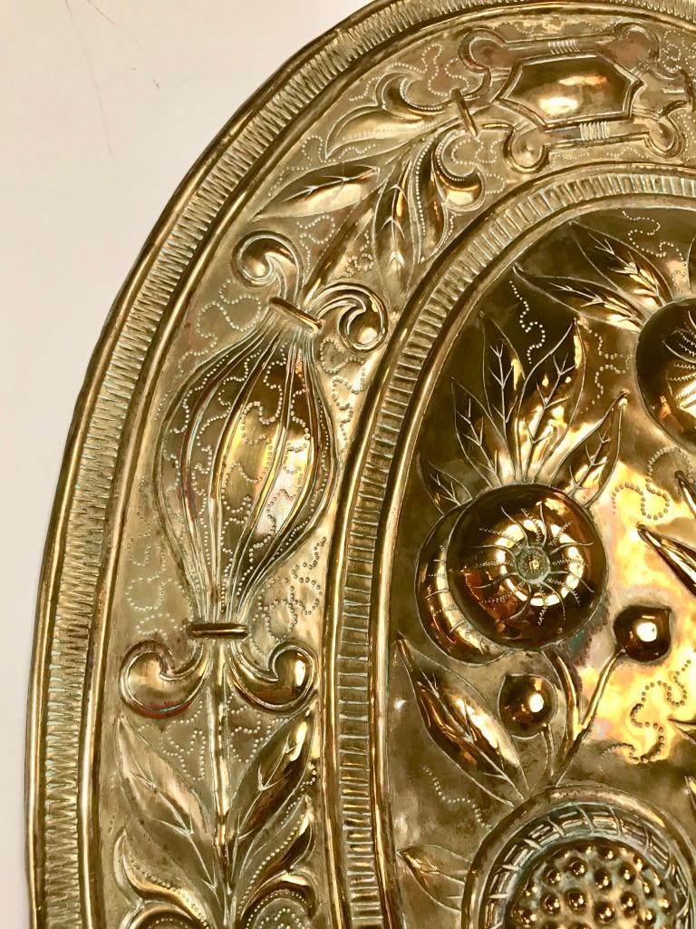 Pair of Brass Repoussé Three-Light Sconces 3