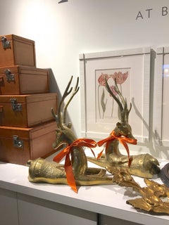 Pair of Brass Resting Deer by Sarreid