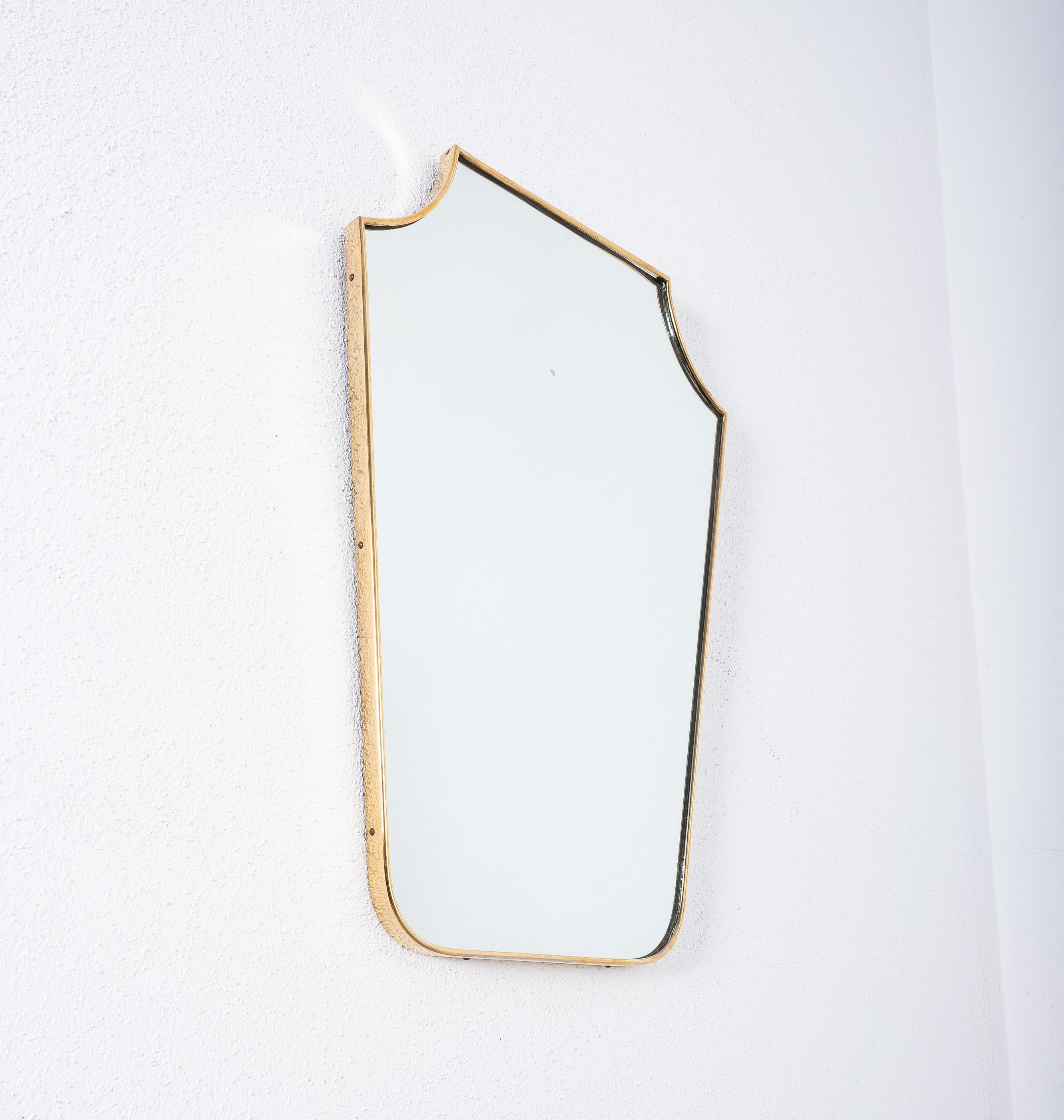 Mid-Century Modern Pair of Brass Rim Frame Mirrors, Mid Century, Italy