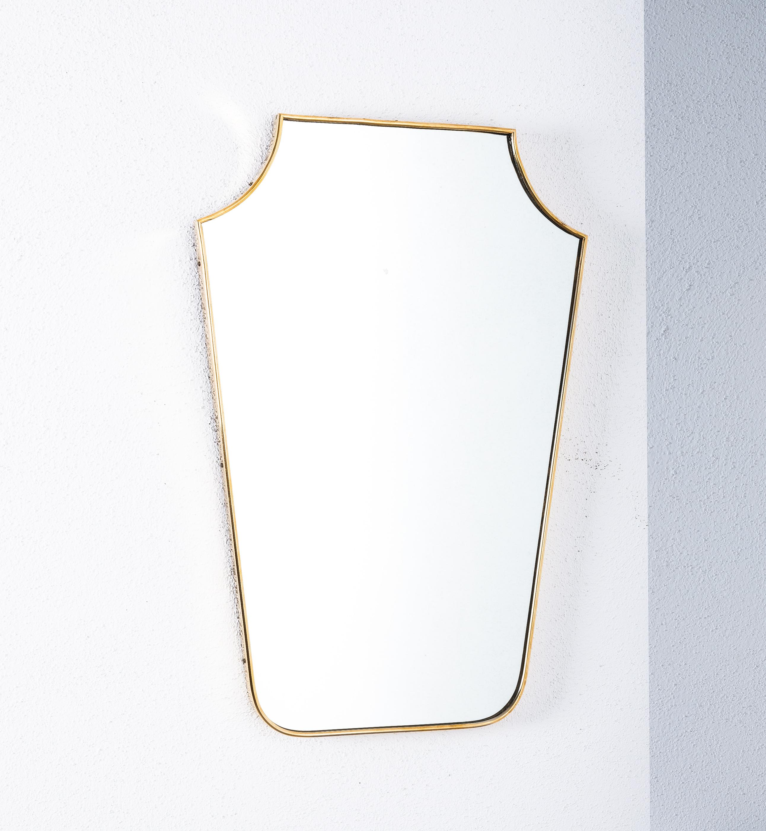 Pair of Brass Rim Frame Mirrors, Mid Century, Italy 1