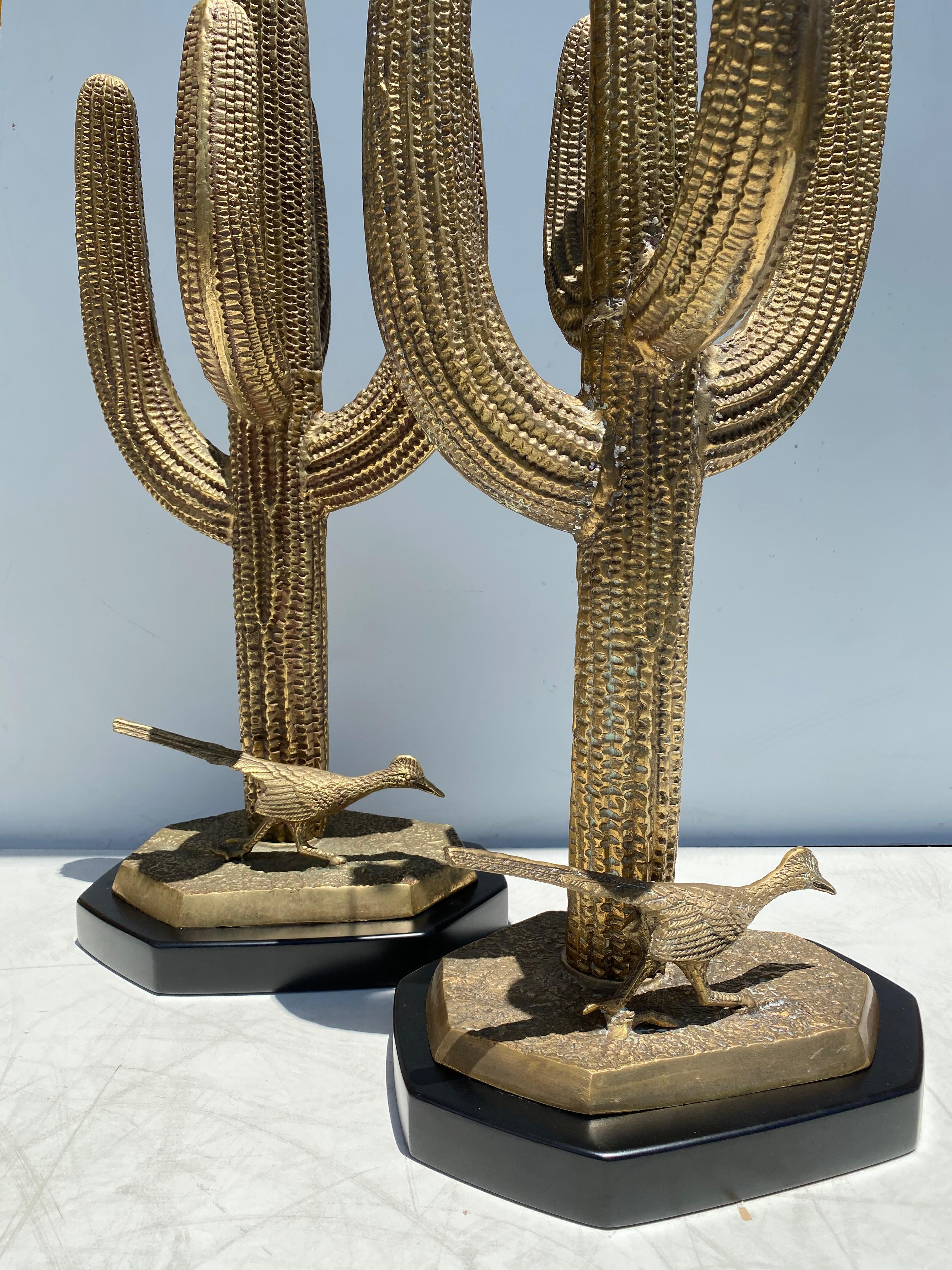 Pair of Brass Saguaro Cactus Lamps 1