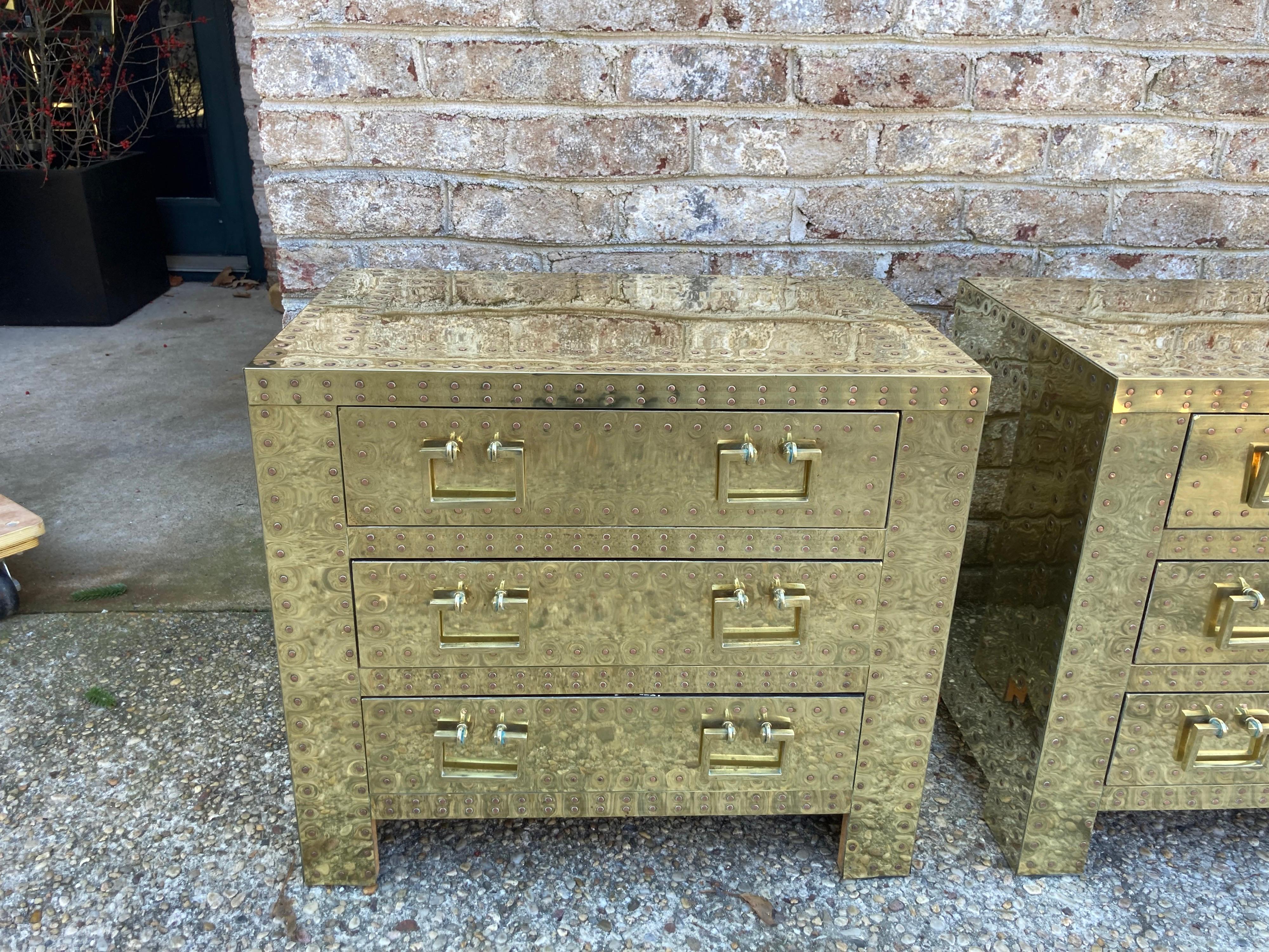 Pair of brass Sarried Ltd. Side chests or night stands.