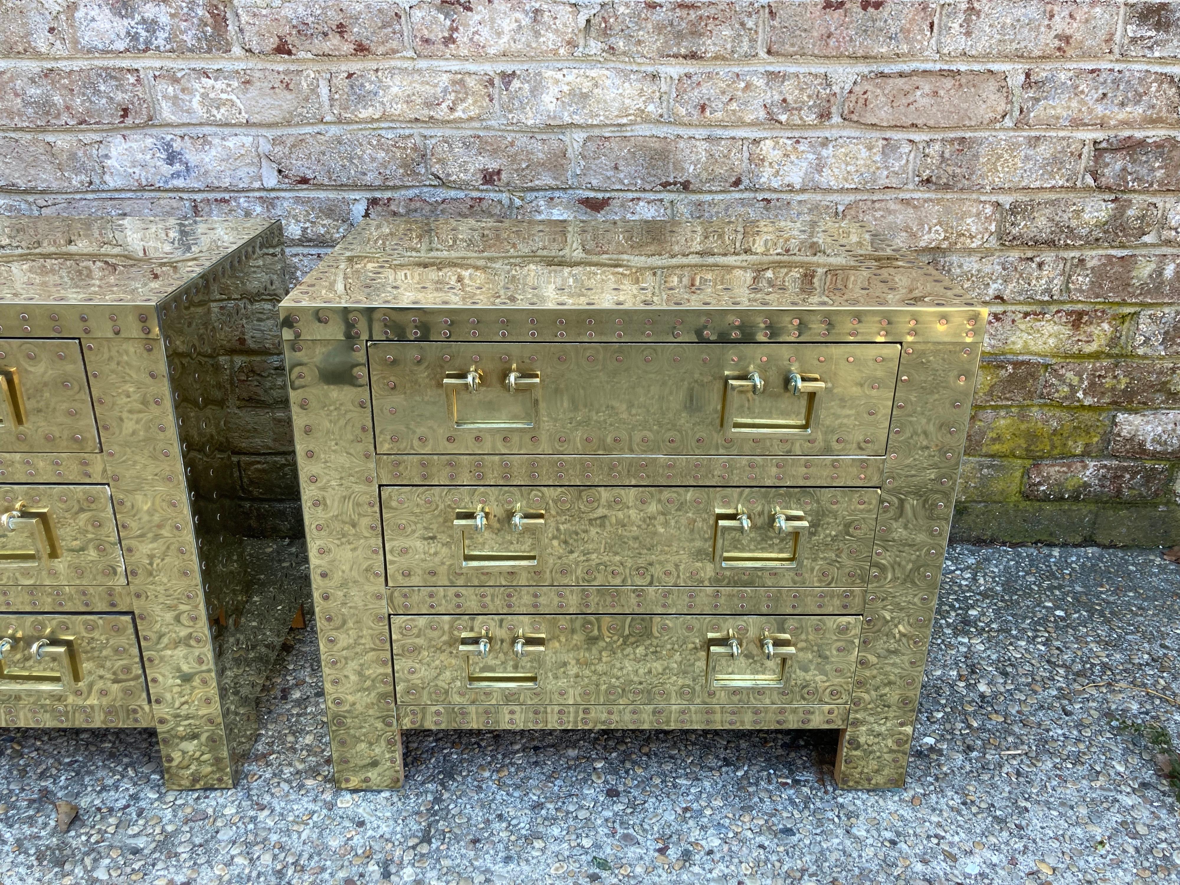 Pair of Brass Sarreid Chests In Good Condition In East Hampton, NY