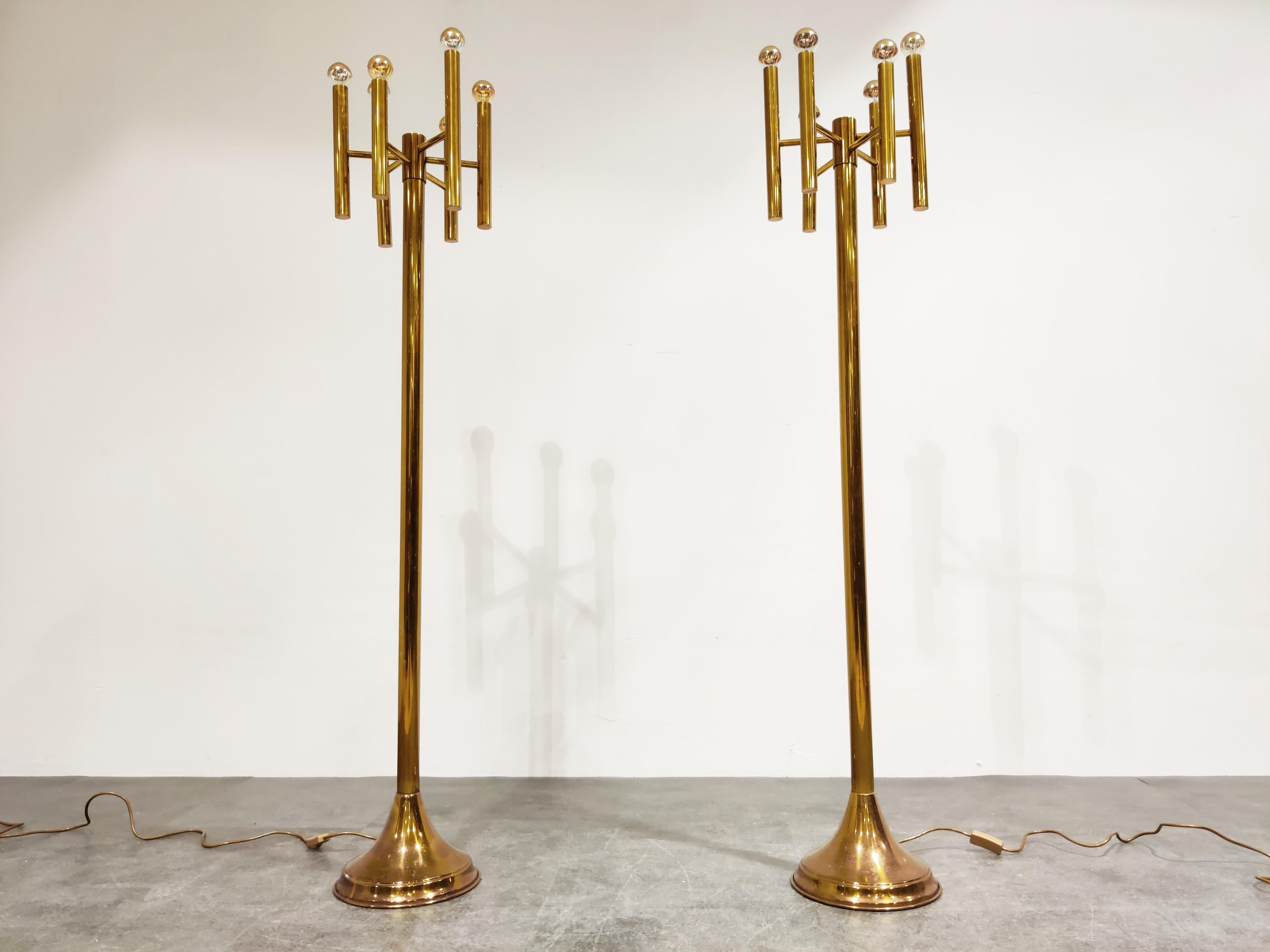 Italian Pair of Brass Sciolari Floor Lamps, 1970s