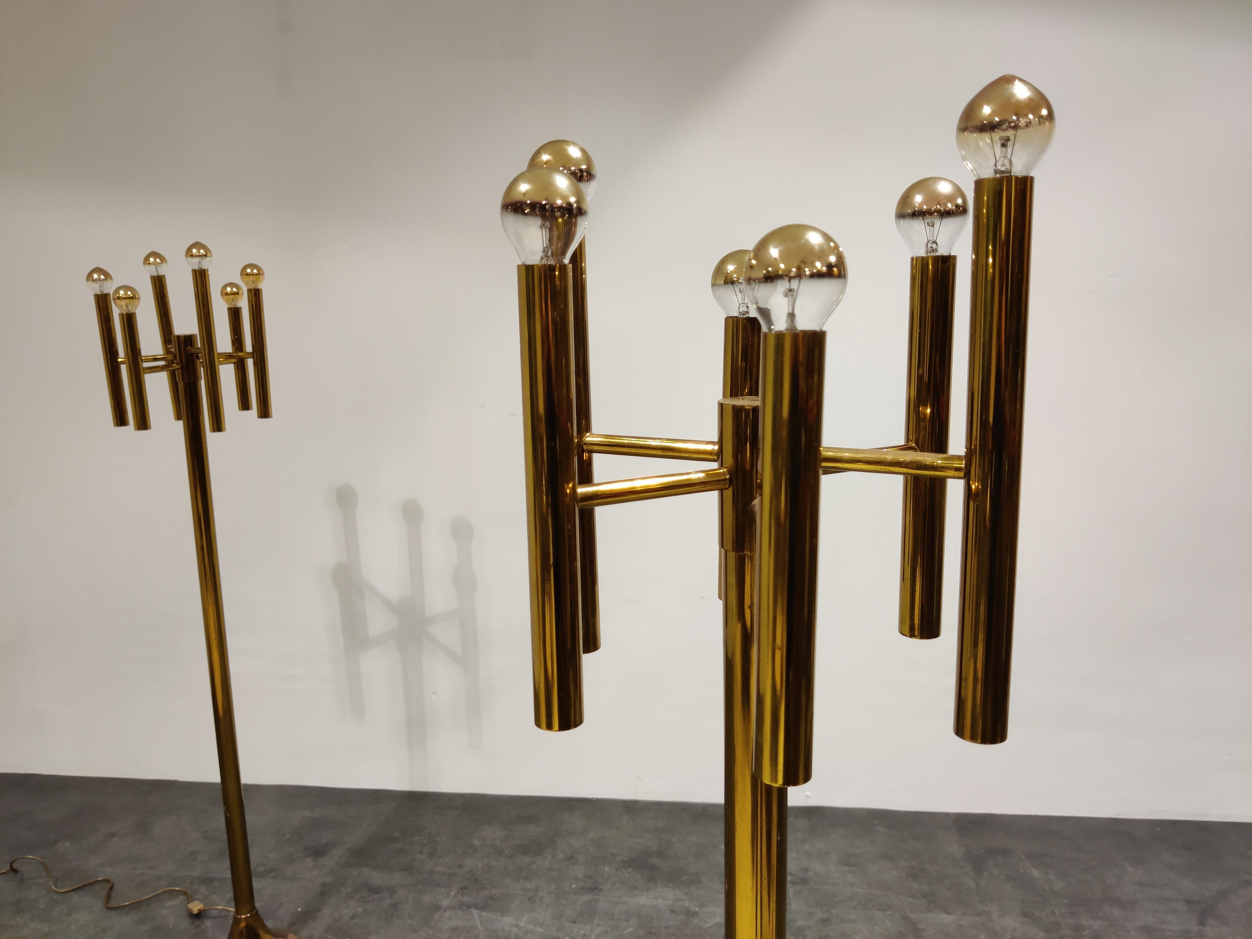 Late 20th Century Pair of Brass Sciolari Floor Lamps, 1970s