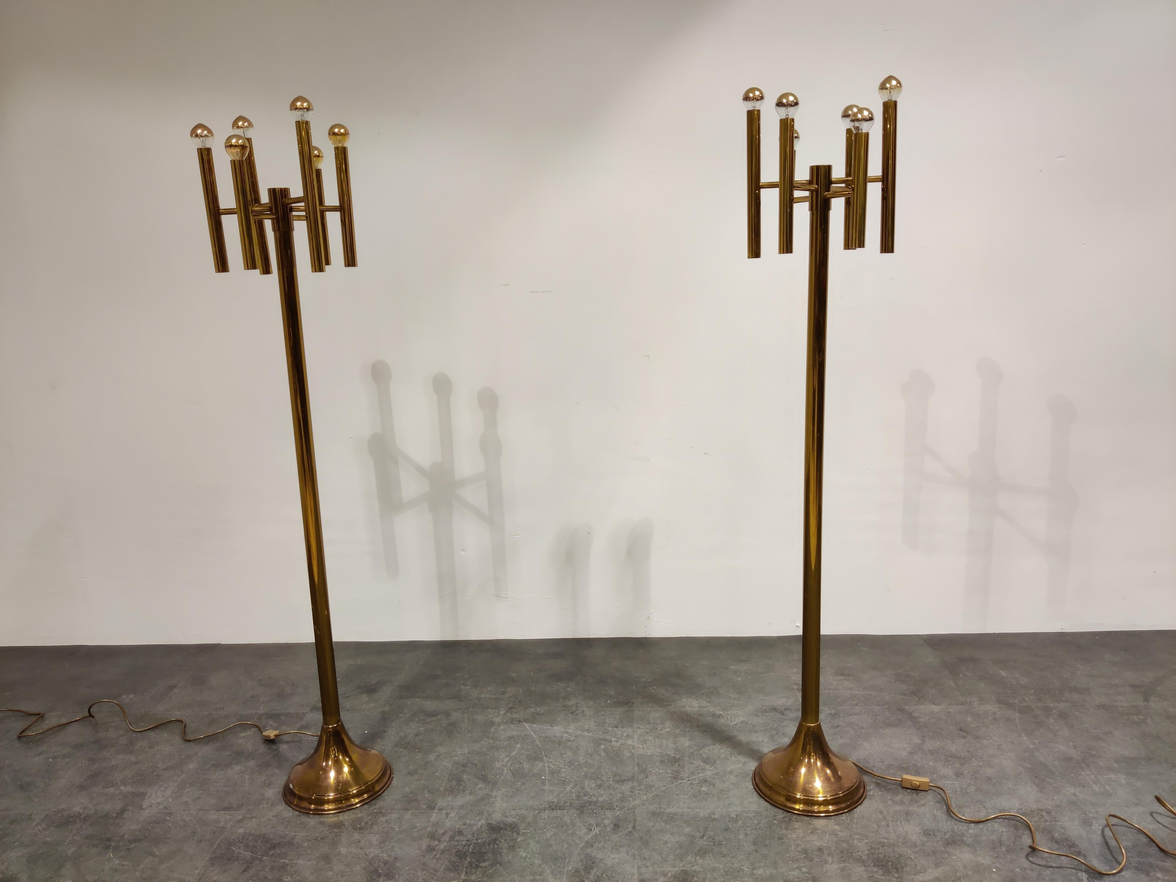 Pair of Brass Sciolari Floor Lamps, 1970s 1