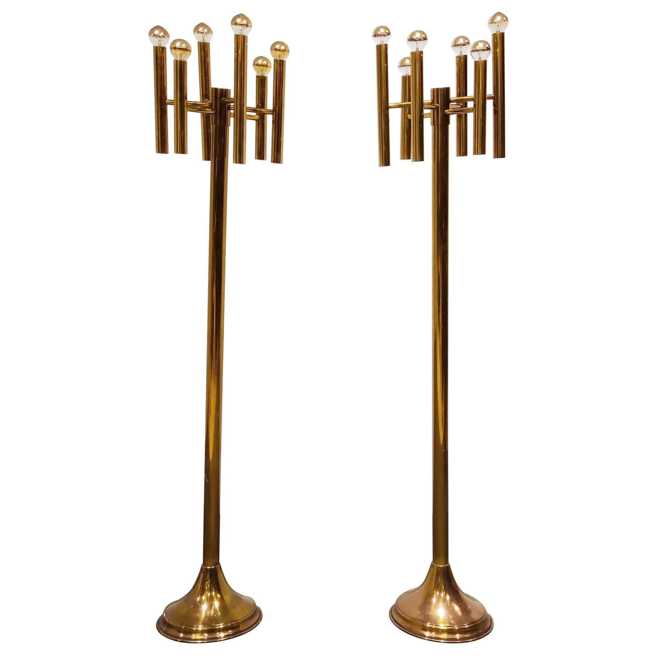 Pair of Brass Sciolari Floor Lamps, 1970s