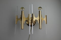 Pair of Brass Sciolari Scones with Murano Glass Rods, Mid-Century Modern, 1960s