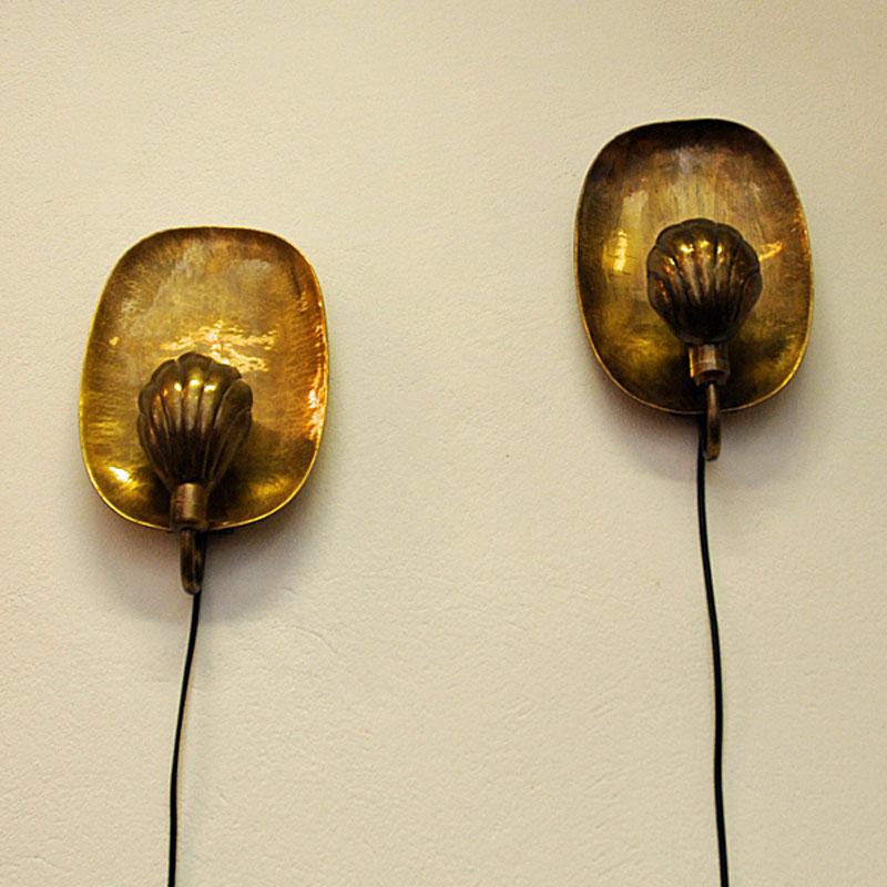 Pair of Brass Sconces by Lars Holmström for Arvika 1950s, Sweden 3