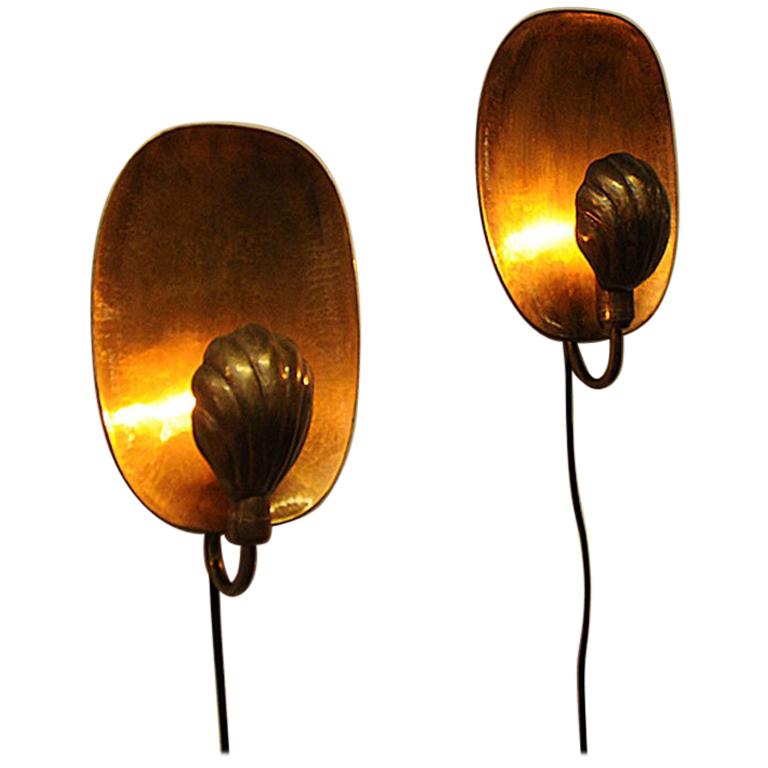 Pair of Brass Sconces by Lars Holmström for Arvika 1950s, Sweden