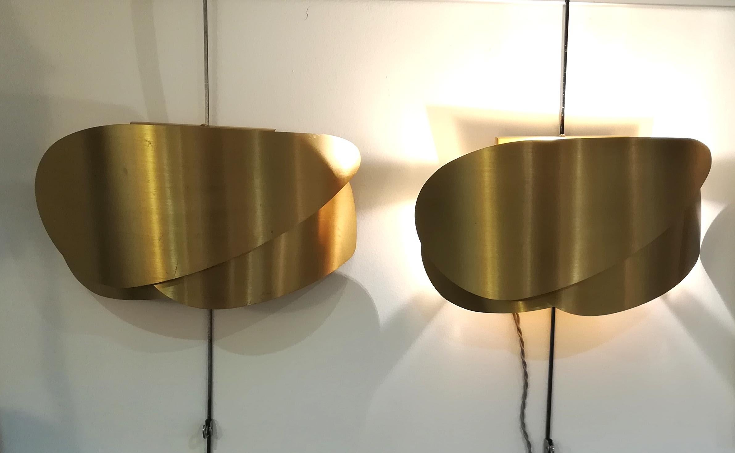 Pair of brass sconces, circa 1970.

(+ 1 available on request)
