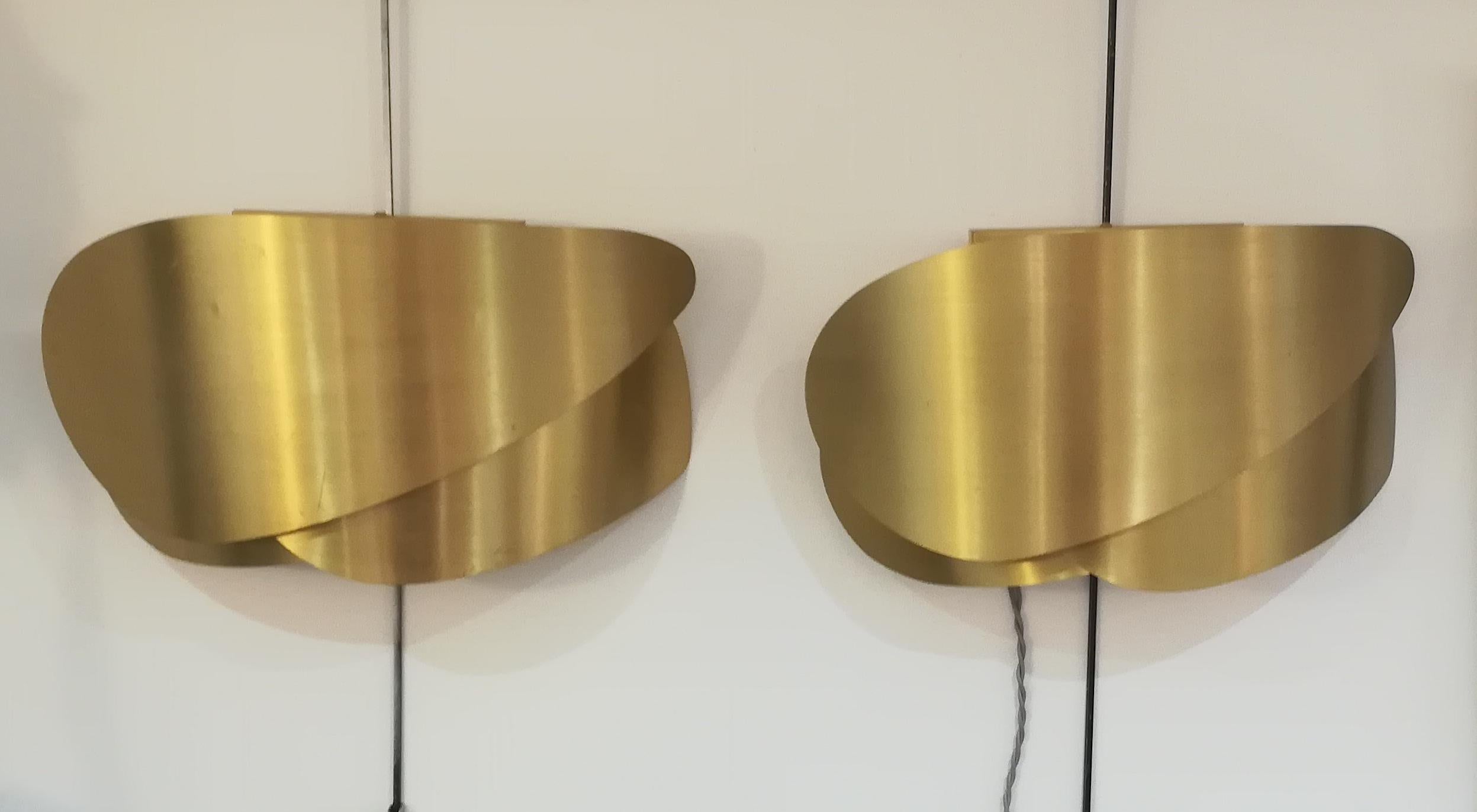 Pair of Brass Sconces, circa 1970 In Good Condition For Sale In Saint-Ouen, FR