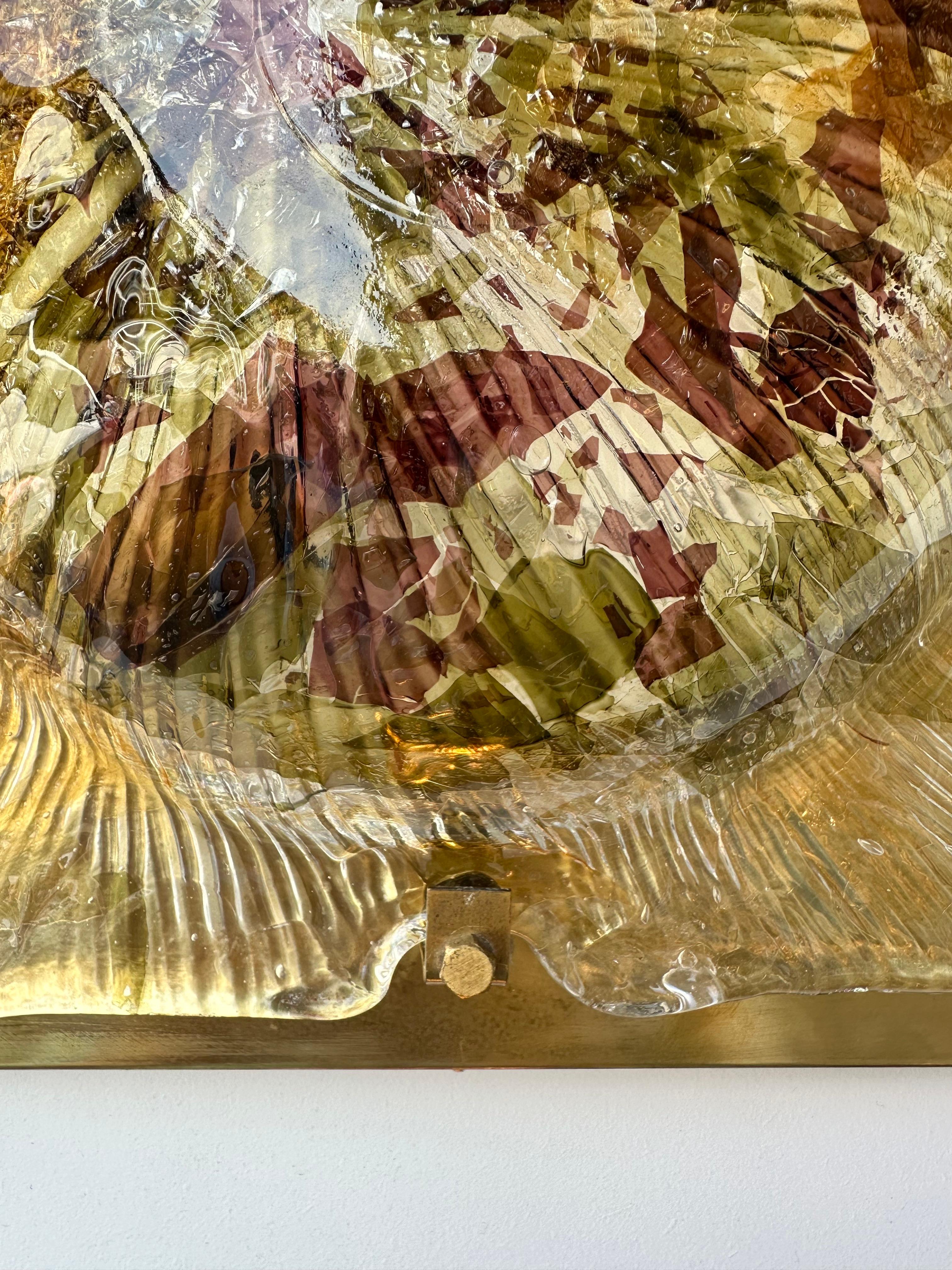 Ère spatiale Paire d'appliques en laiton Cola Crater en verre de Murano Italie, 1970 en vente