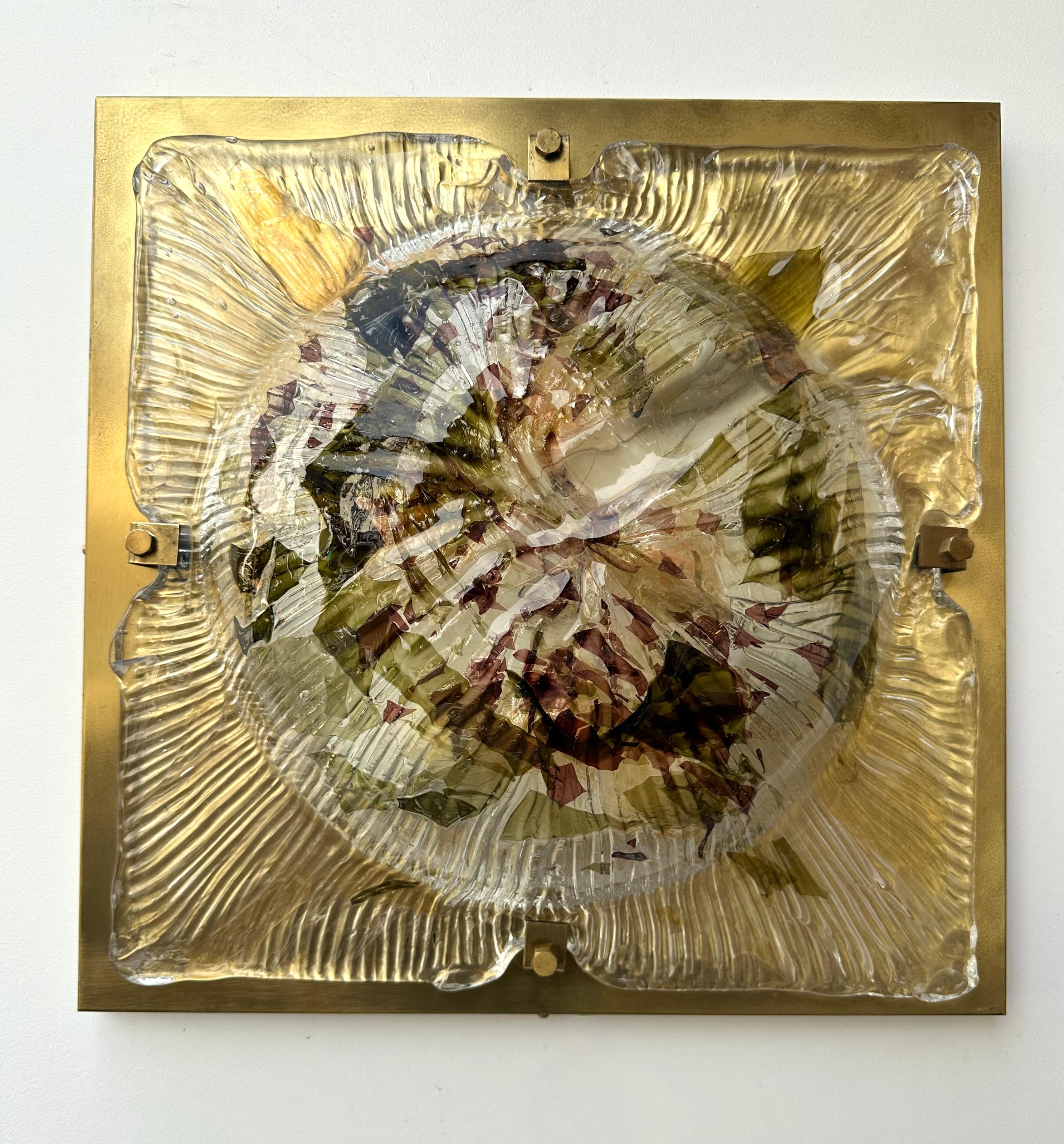 Paire d'appliques en laiton Cola Crater en verre de Murano Italie, 1970 Bon état - En vente à SAINT-OUEN, FR