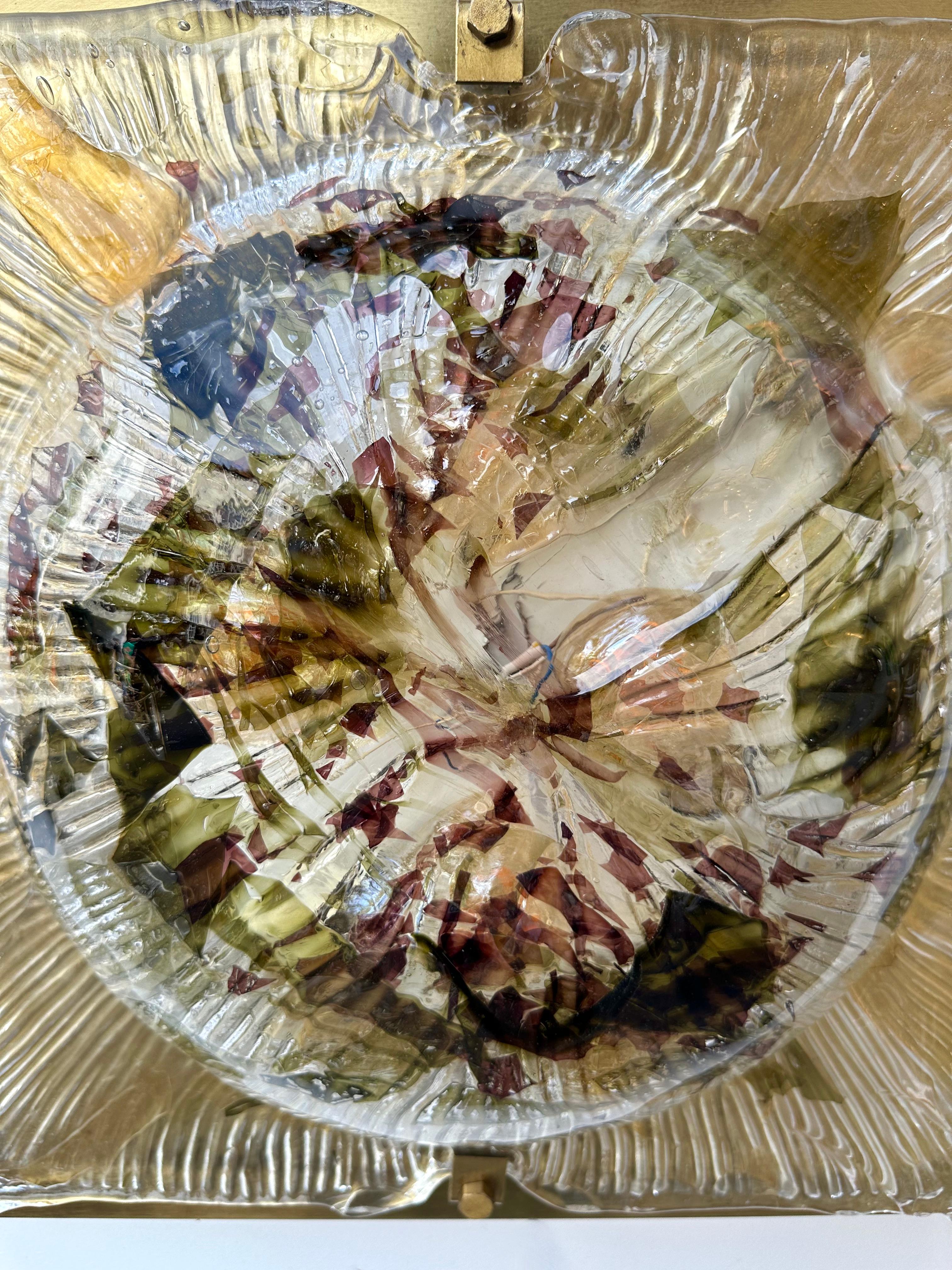 Paire d'appliques en laiton Cola Crater en verre de Murano Italie, 1970 en vente 1