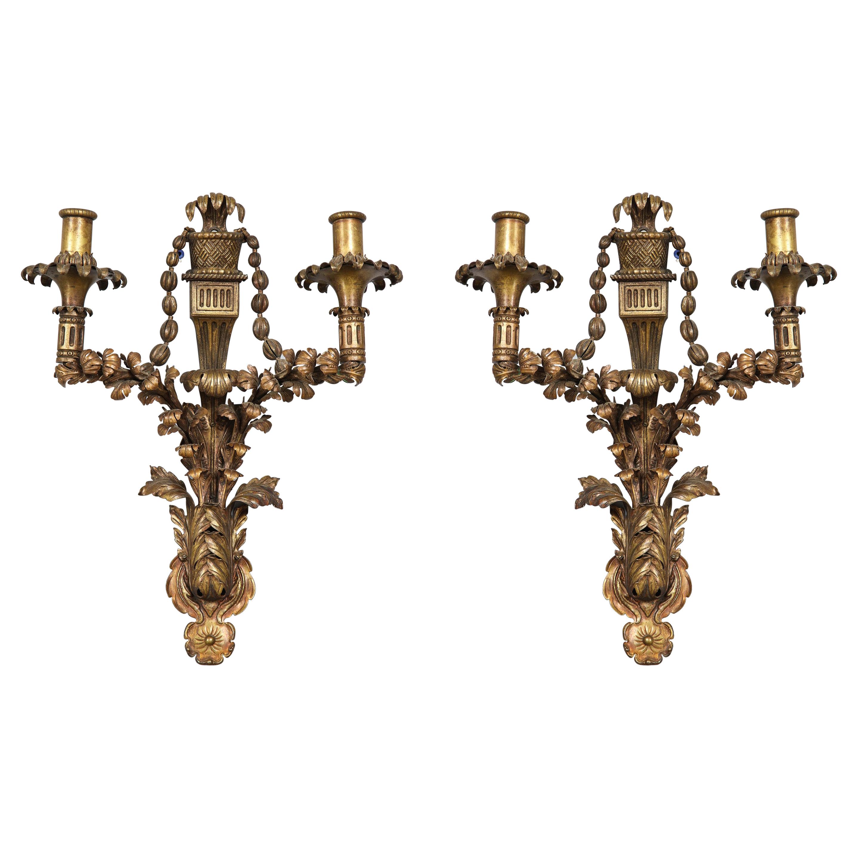 Pair of Brass Sconces For Sale