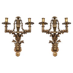 Antique Pair of French Brass Sconces