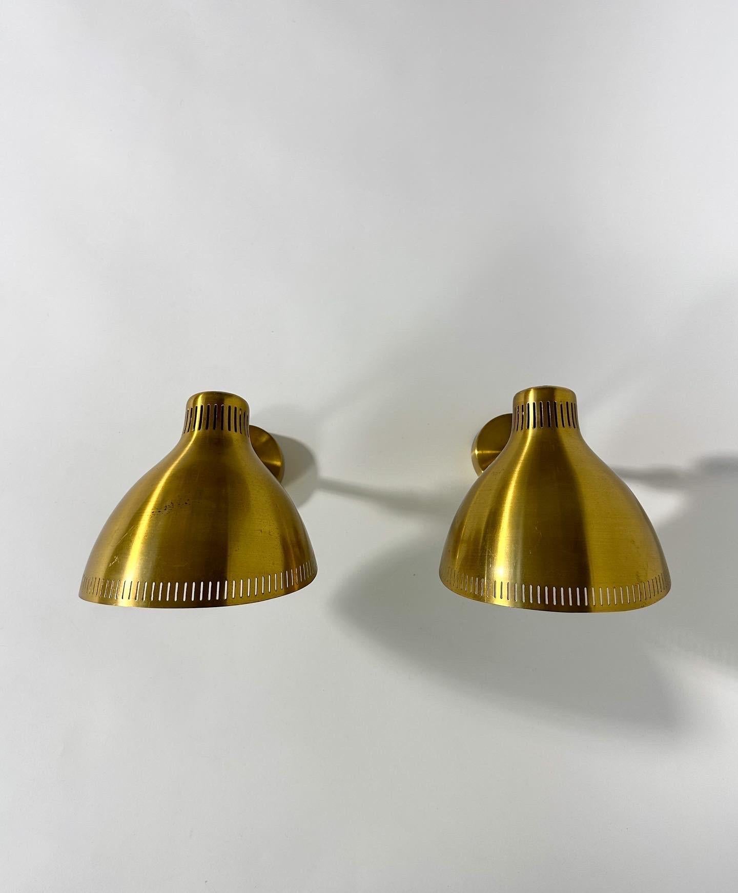 Swedish Pair of Brass Sconces Hans Bergström Wall Lamps ASEA Sweden 1950s