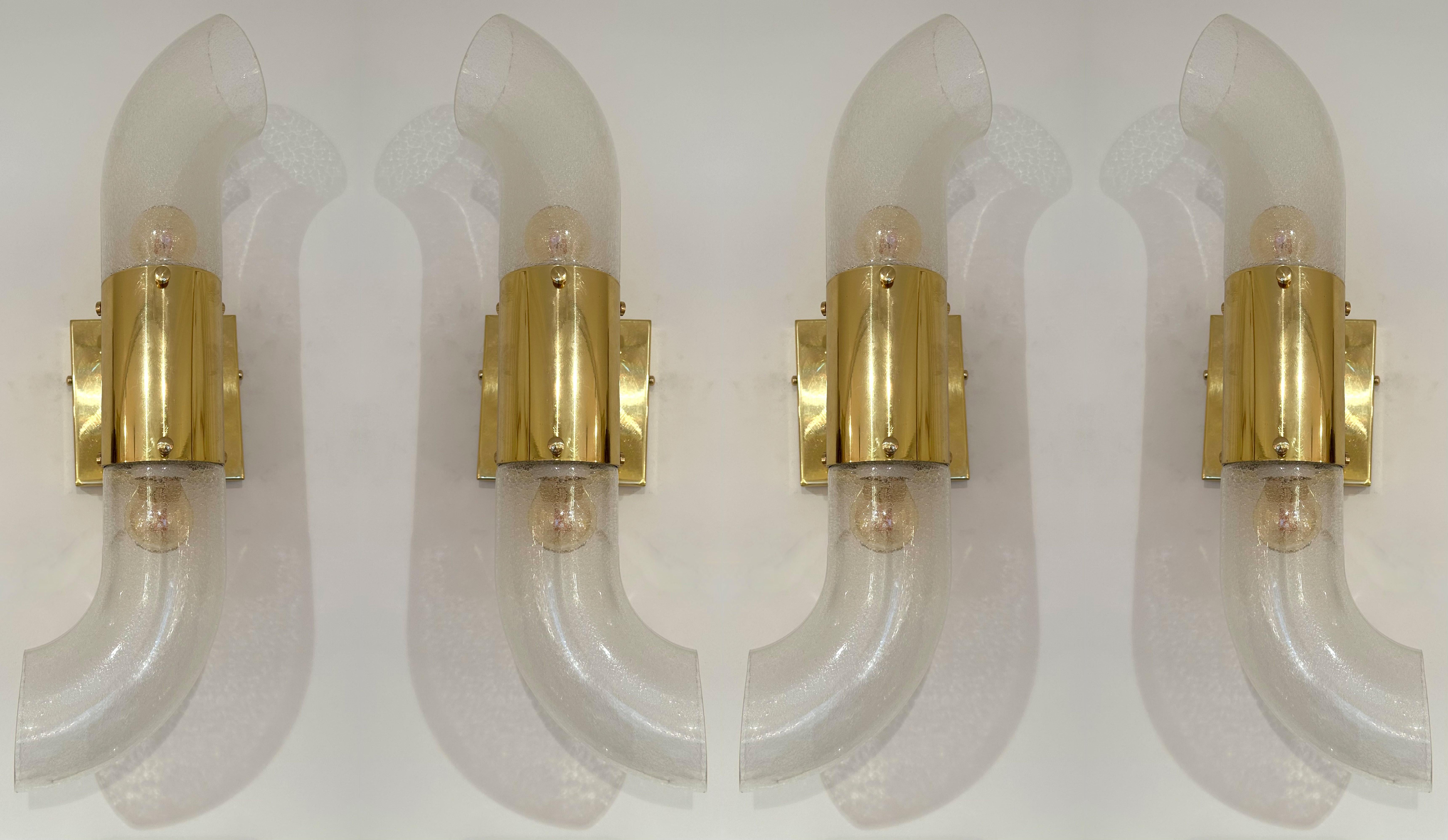 Pair of Brass Sconces Murano Glass by Aldo Nason for Mazzega, Italy, 1970s For Sale 5