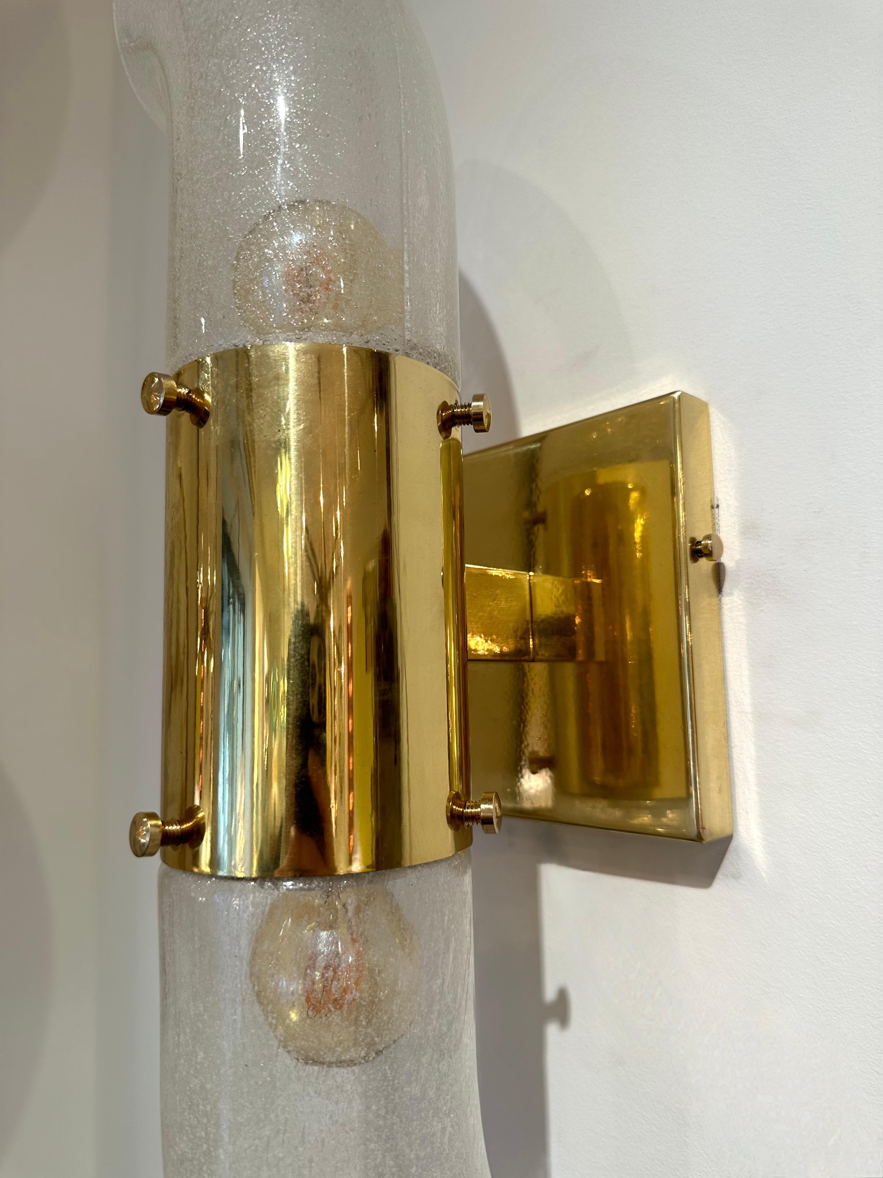 Pair of Brass Sconces Murano Glass by Aldo Nason for Mazzega, Italy, 1970s For Sale 6