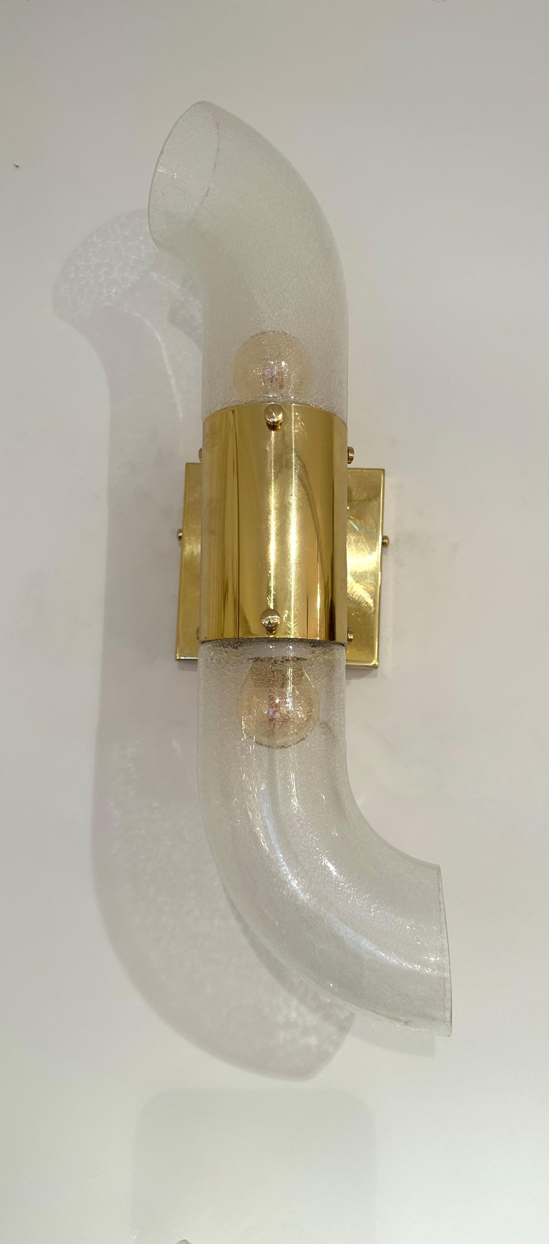 Pair of Brass Sconces Murano Glass by Aldo Nason for Mazzega, Italy, 1970s For Sale 7