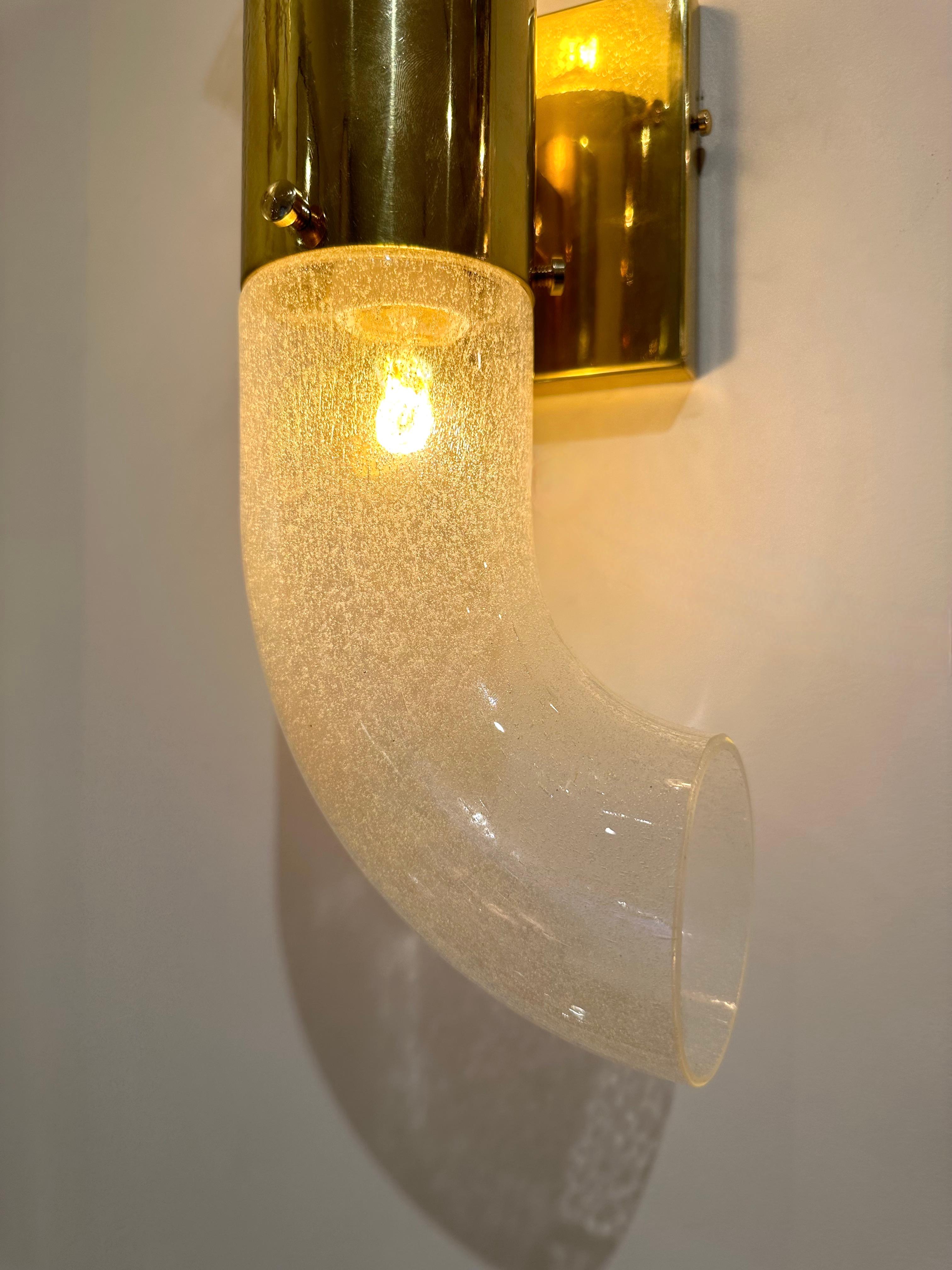 Pair of Brass Sconces Murano Glass by Aldo Nason for Mazzega, Italy, 1970s In Good Condition For Sale In SAINT-OUEN, FR