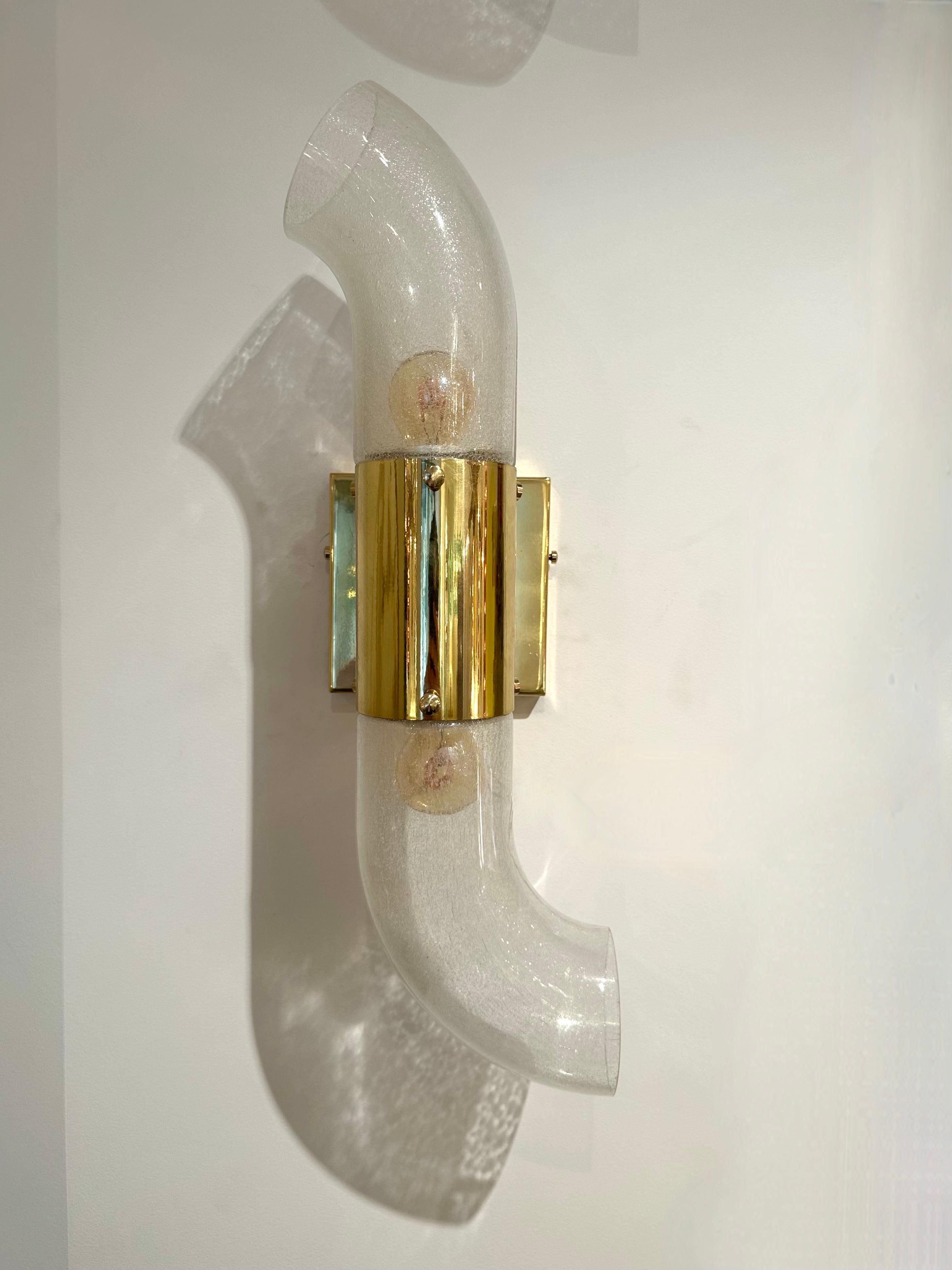 Pair of Brass Sconces Murano Glass by Aldo Nason for Mazzega, Italy, 1970s For Sale 1