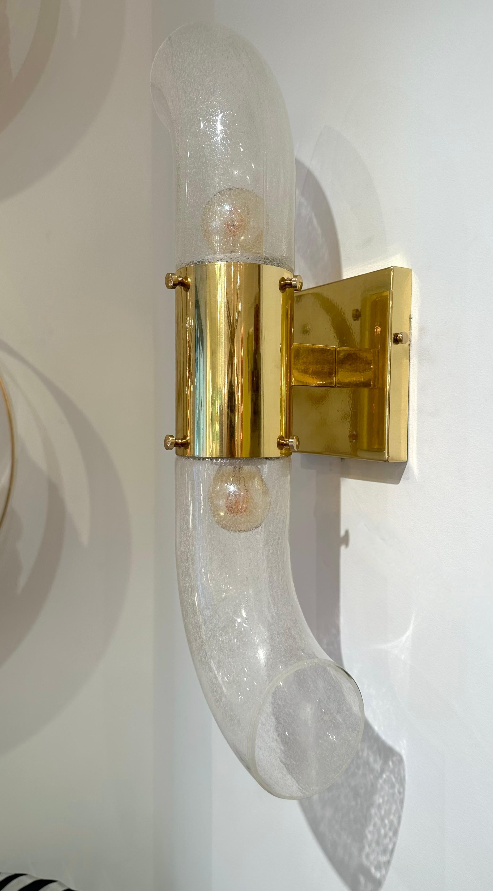 Pair of Brass Sconces Murano Glass by Aldo Nason for Mazzega, Italy, 1970s For Sale 3