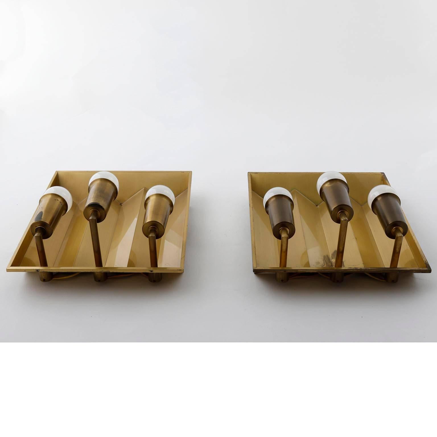 Scandinavian Modern Pair of Brass Sconces Wall Lights by Fog & Morup, Denmark, 1960