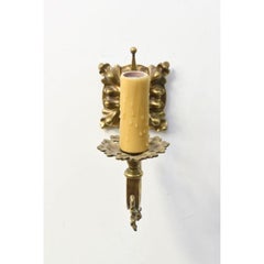 Pair of Brass Sconces with Cast Leaf Patterned Arms