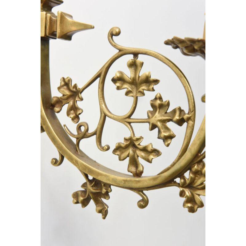20th Century Pair of Brass Sconces with Cast Leaf Patterned Arms For Sale