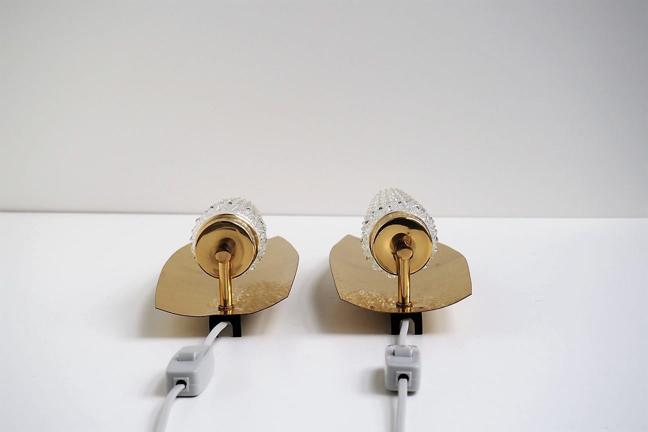Pair of Brass Sconces with Glass Shades, Scandinavian Design from the 1960s For Sale 1