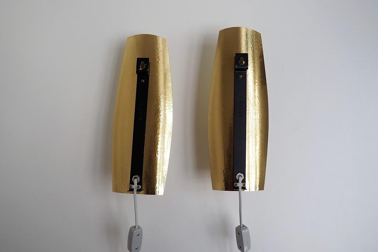 Pair of Brass Sconces with Glass Shades, Scandinavian Design from the 1960s For Sale 2