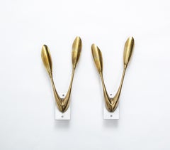 Pair of Brass Sconces with Two Lights and Pierced Shades, Italy, 1950s