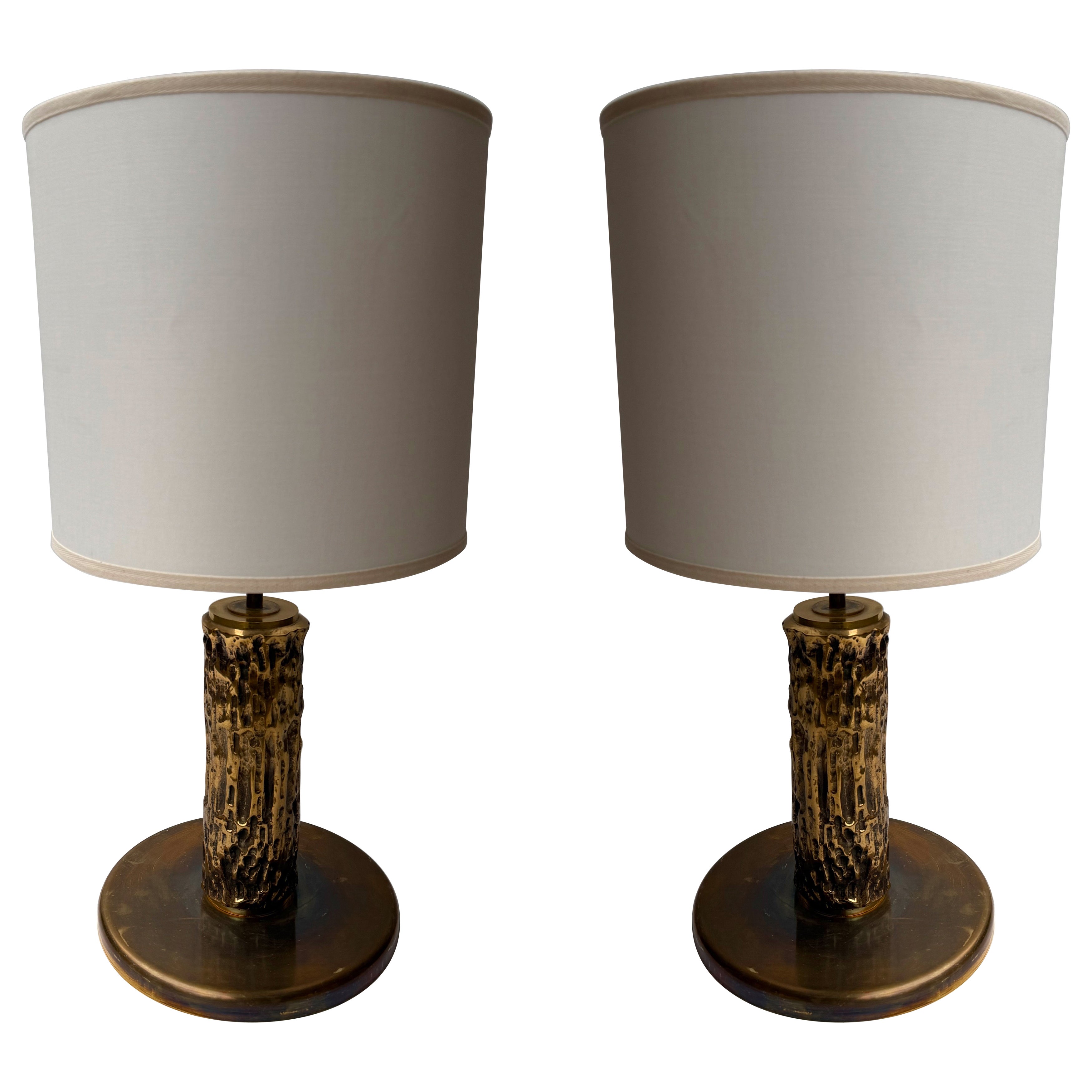 Pareja de lámparas escultura de latón de Angelo Brotto para Esperia Italia, años 80