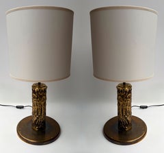 Pair of Brass Sculpture Lamps by Angelo Brotto for Esperia Italy, 1980s