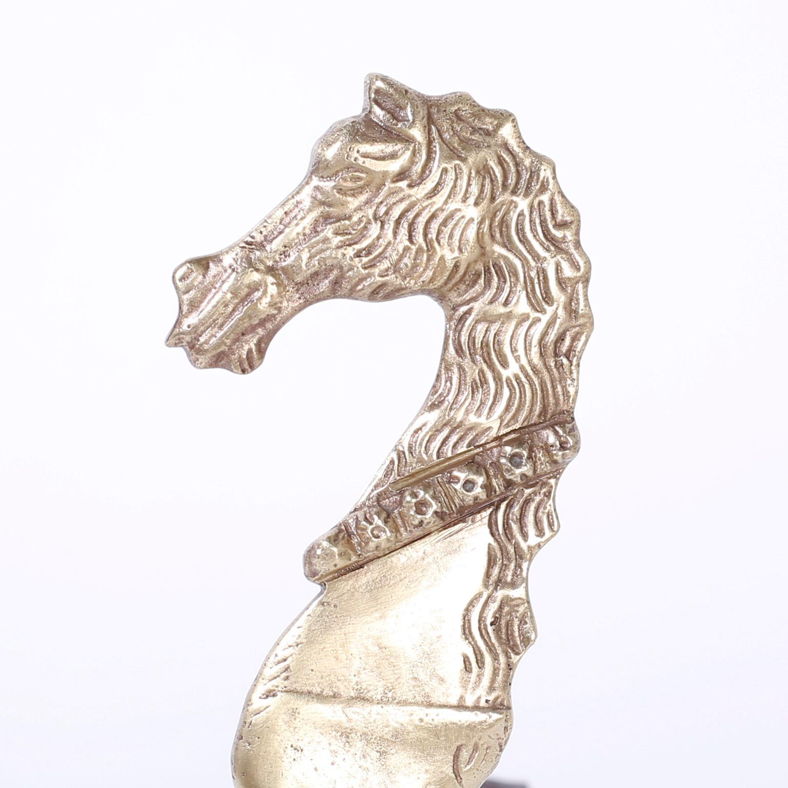 European Pair of Brass Sea Horse Andirons