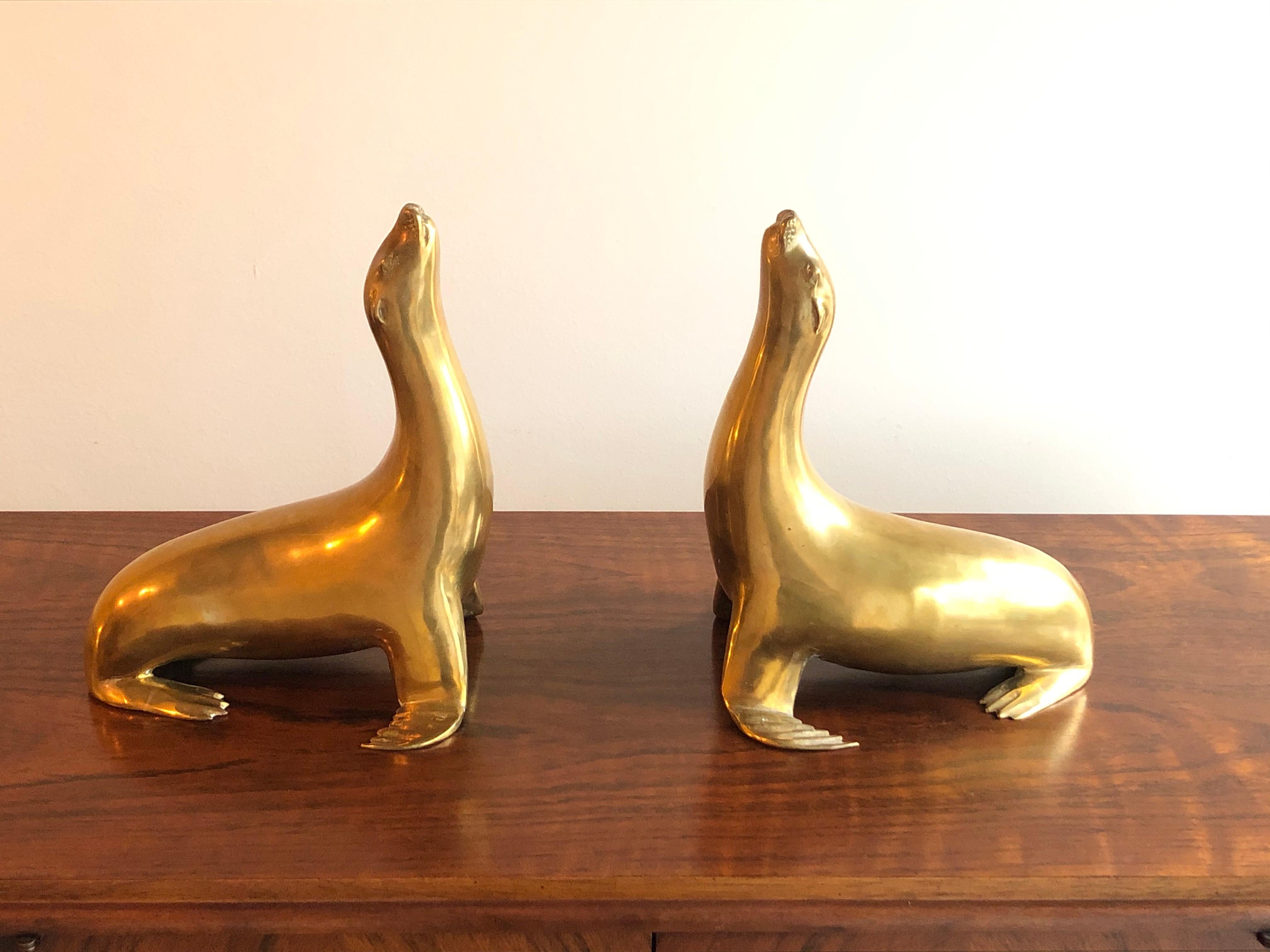 Pair of Brass Seal Sculptures  For Sale 1