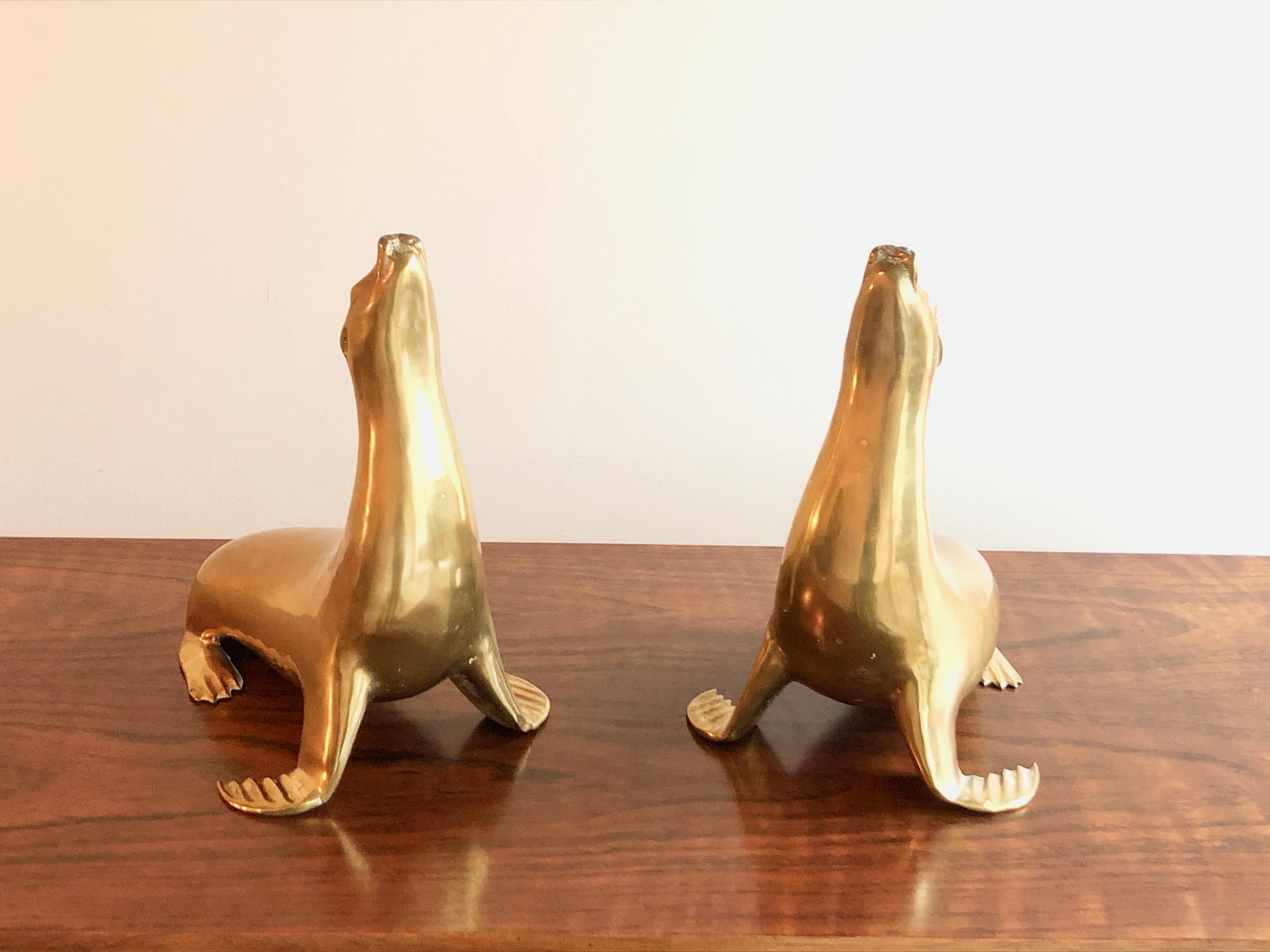 Pair of Brass Seal Sculptures  For Sale 2