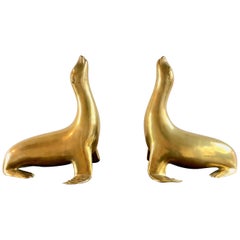 Vintage Pair of Brass Seal Sculptures 