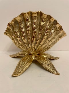 Pair of Brass Seashell Nautilus Planters on Starfish Base