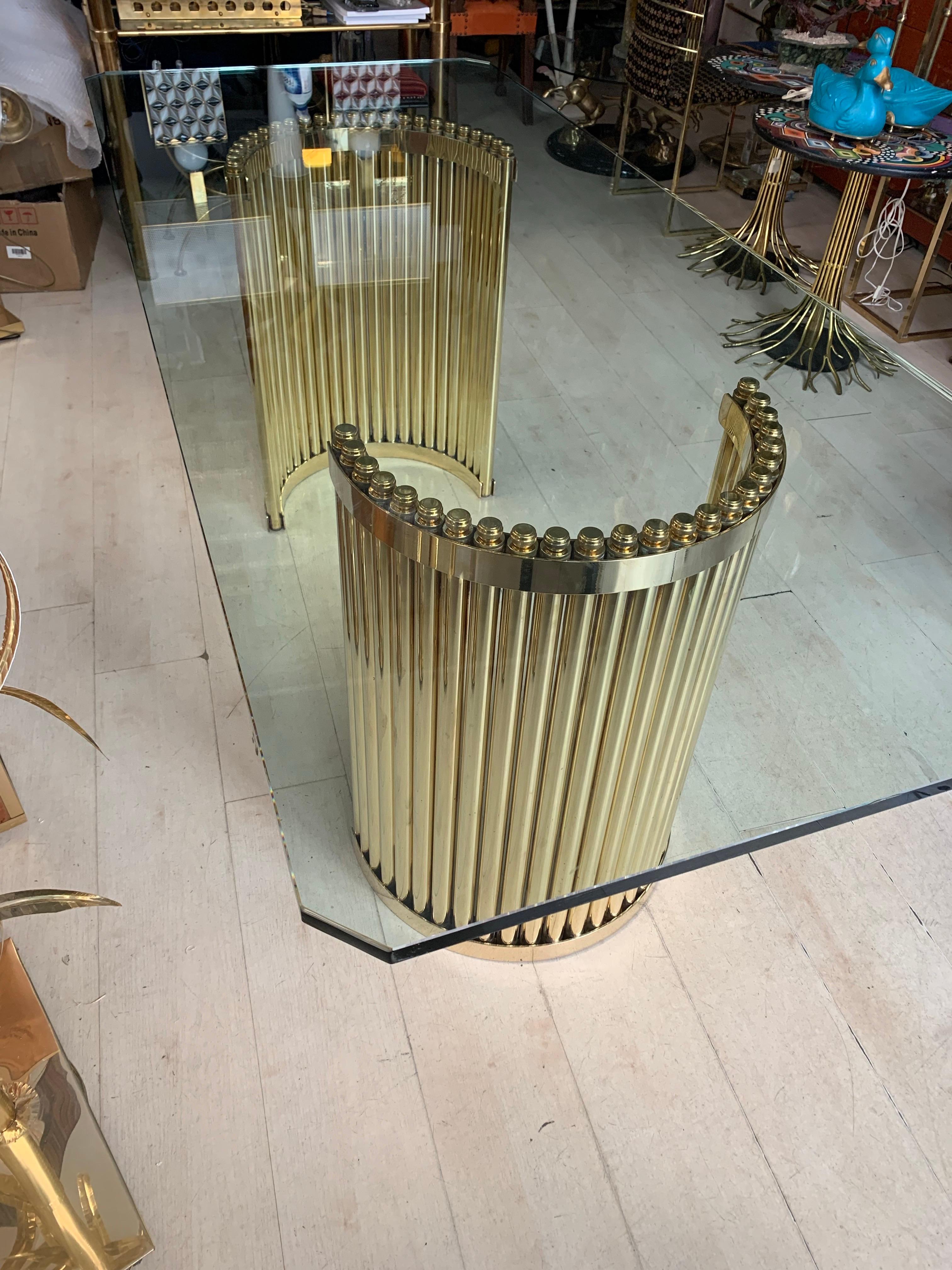 Pair of Brass Semicircular Table Bases or Consoles, 1980 For Sale 5