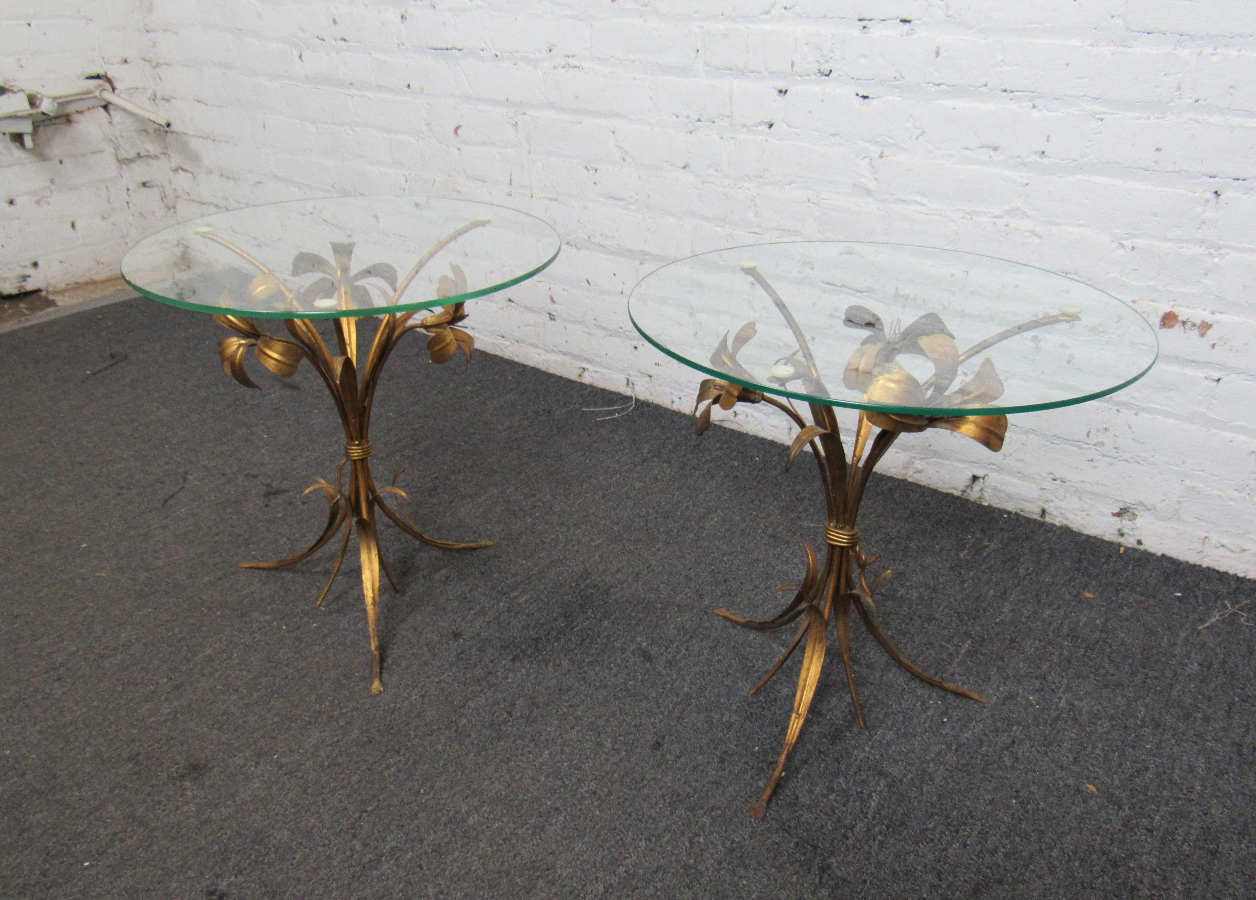 Italian Pair of Brass Sheaf of Wheat Side Tables