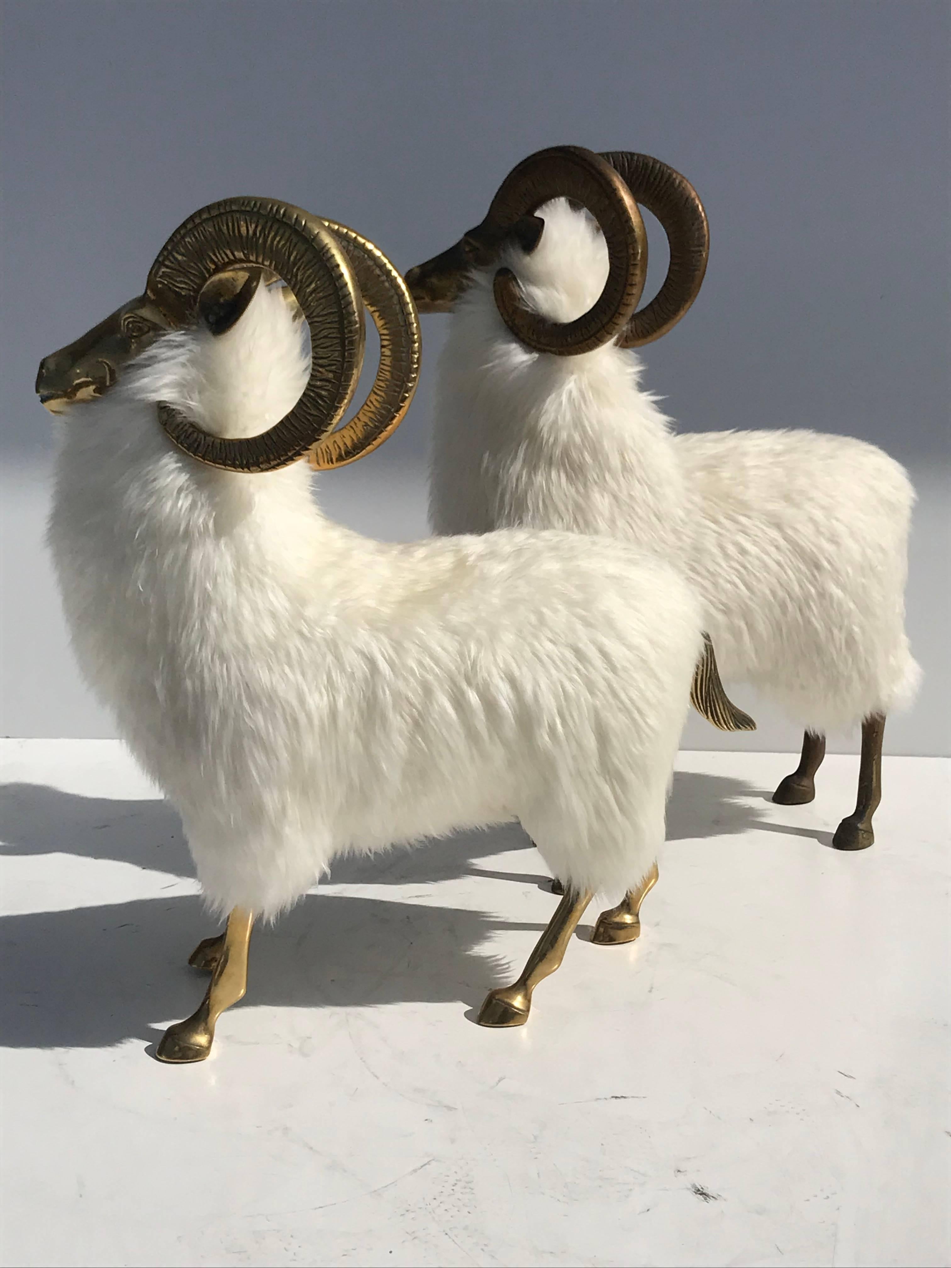Pair of brass sheep / rams in the style of Lalanne.

 