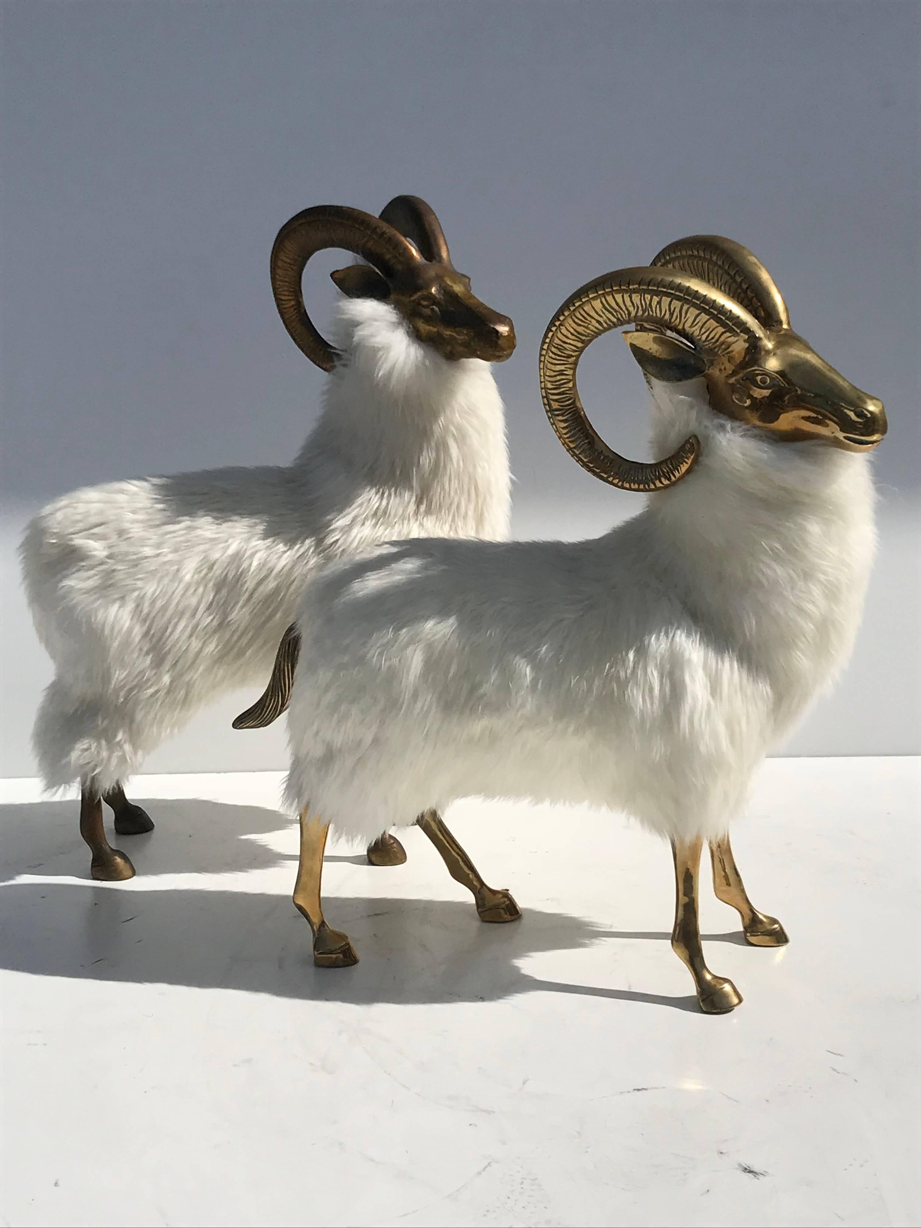 Hollywood Regency Pair of Brass Sheep / Rams Style of Lalanne