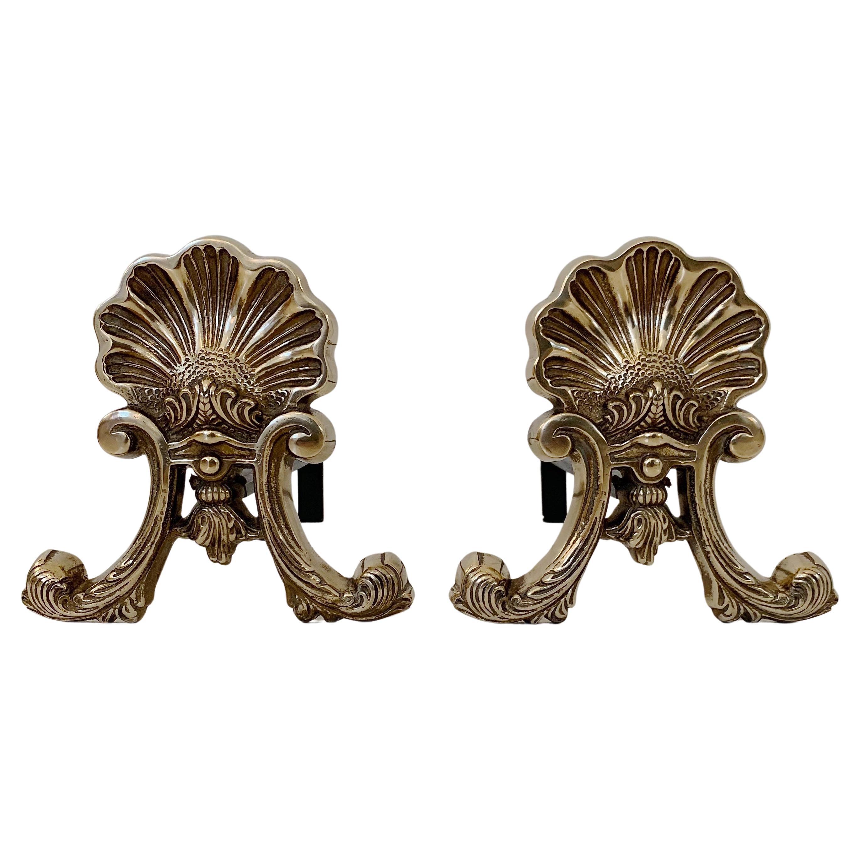 Nice pair of neoclassical style shell-shaped andirons, circa 1900, France.
Brass and iron.
Good condition.
Dimensions: 42 cm D, 22 cm W, 22 cm H.
All purchases are covered by our Buyer Protection Guarantee.
This item can be returned within 7 days of