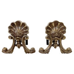 Pair of Brass Shell Andirons, circa 1900, France.